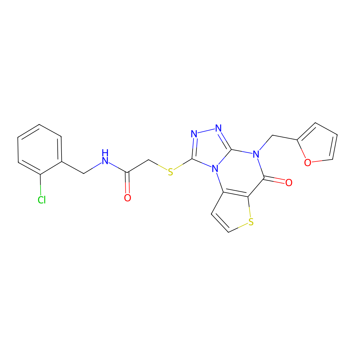 N-(2-chlorobenzyl)-2-((4-(furan-2-ylmethyl)-5-oxo-4,5-dihydrothieno[2,3-e][1,2,4]triazolo[4,3-a]pyrimidin-1-yl)thio)acetamide molecular structure, CAS 1242876-90-9