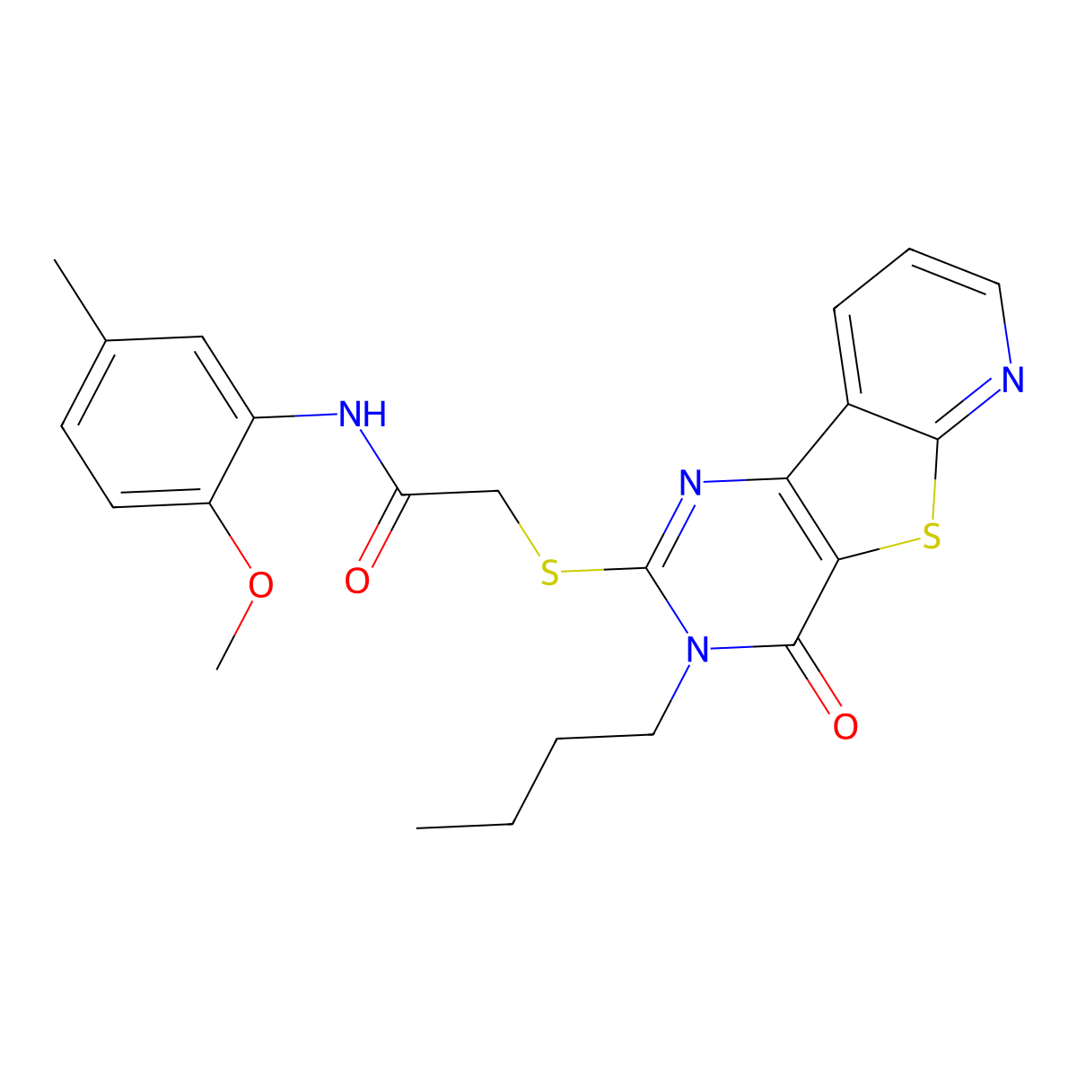 2-((3-butyl-4-oxo-3,4-dihydropyrido[3',2':4,5]thieno[3,2-d]pyrimidin-2-yl)thio)-N-(2-methoxy-5-methylphenyl)acetamide molecular structure, CAS 1242876-92-1