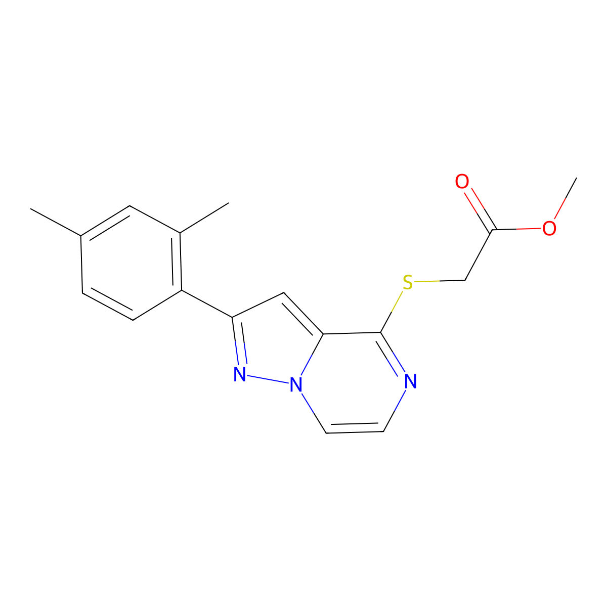Methyl {[2-(2,4-dimethylphenyl)pyrazolo[1,5-a]pyrazin-4-yl]thio}acetate molecular structure, CAS 1242877-38-8