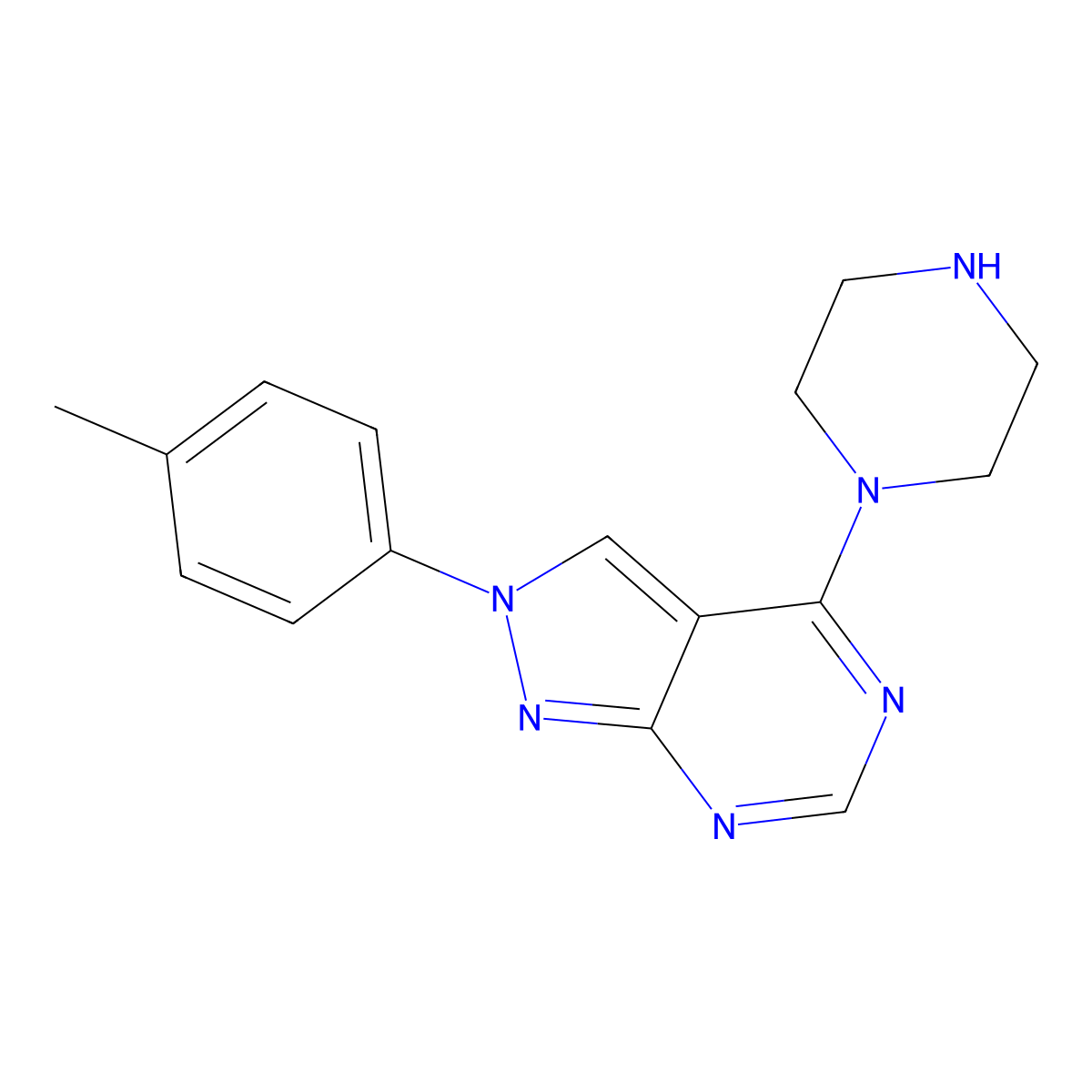 2-(4-Methylphenyl)-4-piperazin-1-yl-2H-pyrazolo[3,4-d]pyrimidine molecular structure, CAS 1242877-84-4