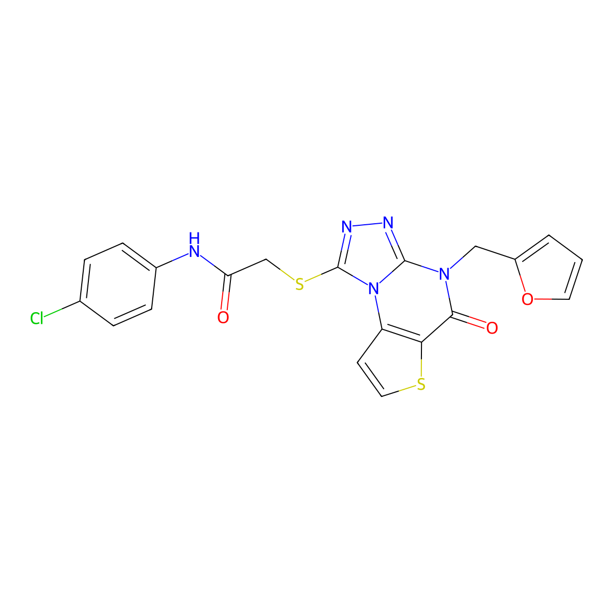 N-(4-chlorophenyl)-2-((4-(furan-2-ylmethyl)-5-oxo-4,5-dihydrothieno[2,3-e][1,2,4]triazolo[4,3-a]pyrimidin-1-yl)thio)acetamide molecular structure, CAS 1242878-21-2