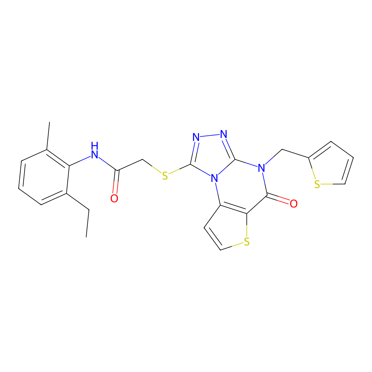N-(2-ethyl-6-methylphenyl)-2-({7-oxo-8-[(thiophen-2-yl)methyl]-5-thia-1,8,10,11-tetraazatricyclo[7.3.0.0^{2,6}]dodeca-2(6),3,9,11-tetraen-12-yl}sulfanyl)acetamide molecular structure, CAS 1242879-33-9
