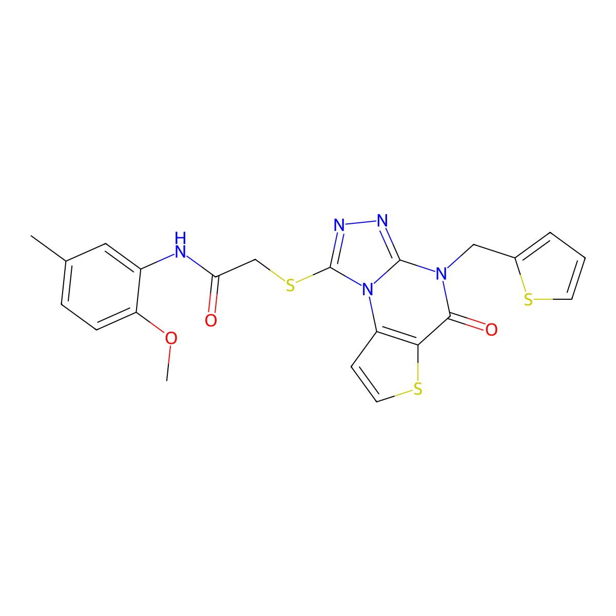 N-(2-methoxy-5-methylphenyl)-2-({7-oxo-8-[(thiophen-2-yl)methyl]-5-thia-1,8,10,11-tetraazatricyclo[7.3.0.0^{2,6}]dodeca-2(6),3,9,11-tetraen-12-yl}sulfanyl)acetamide molecular structure, CAS 1242880-16-5
