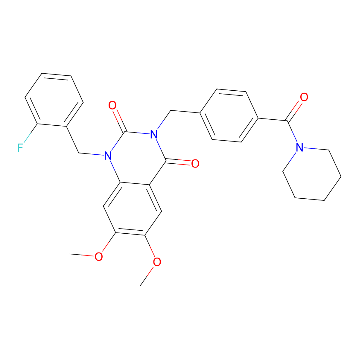 1-(2-fluorobenzyl)-6,7-dimethoxy-3-(4-(piperidine-1-carbonyl)benzyl)quinazoline-2,4(1H,3H)-dione molecular structure, CAS 1242881-04-4