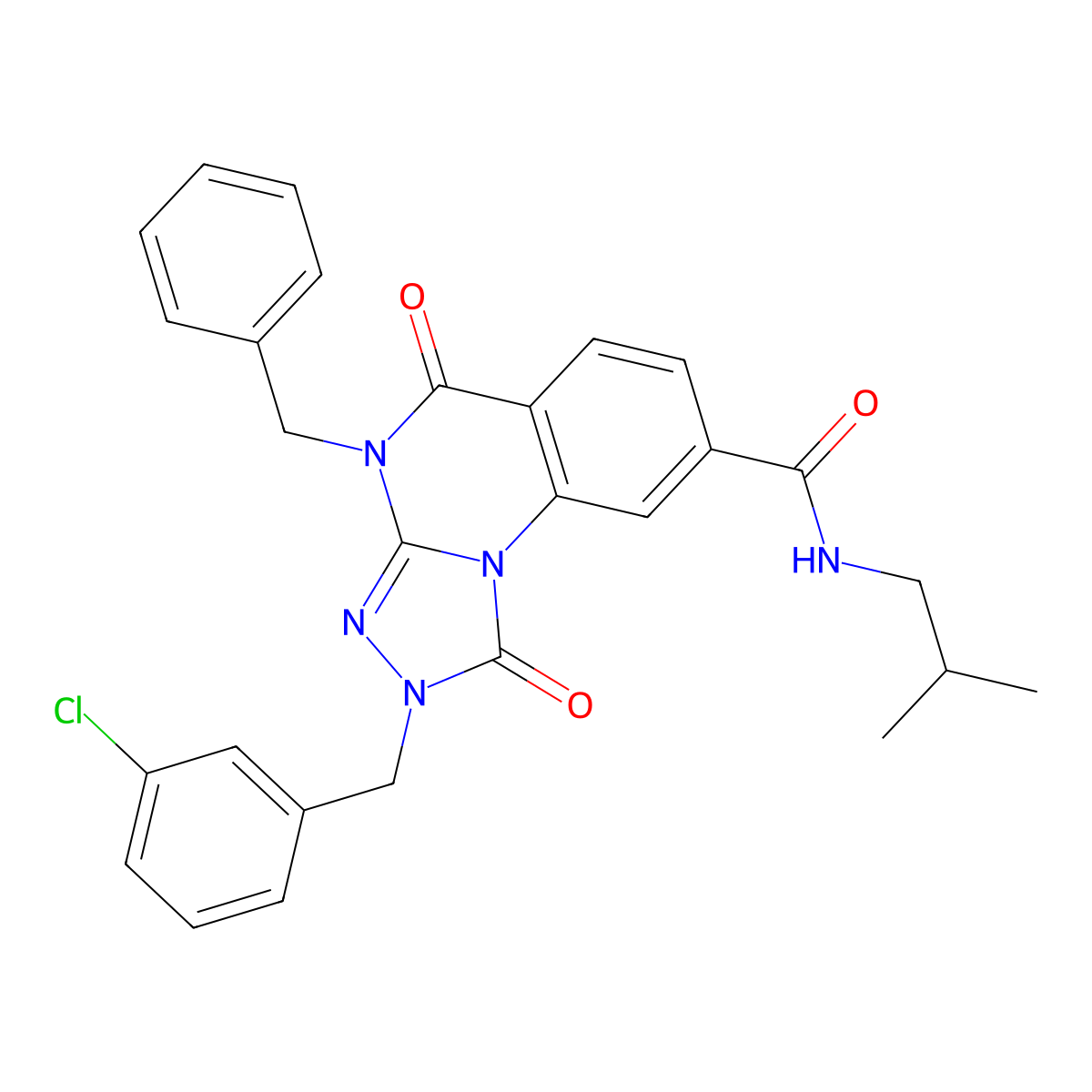 4-benzyl-2-(3-chlorobenzyl)-N-isobutyl-1,5-dioxo-1,2,4,5-tetrahydro-[1,2,4]triazolo[4,3-a]quinazoline-8-carboxamide molecular structure, CAS 1242881-12-4