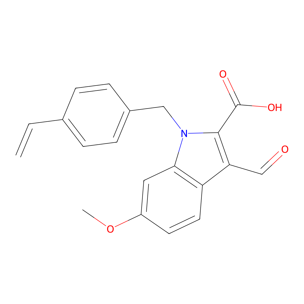 3-Formyl-6-methoxy-1-(4-vinylbenzyl)-1H-indole-2-carboxylic acid molecular structure, CAS 1242881-22-6