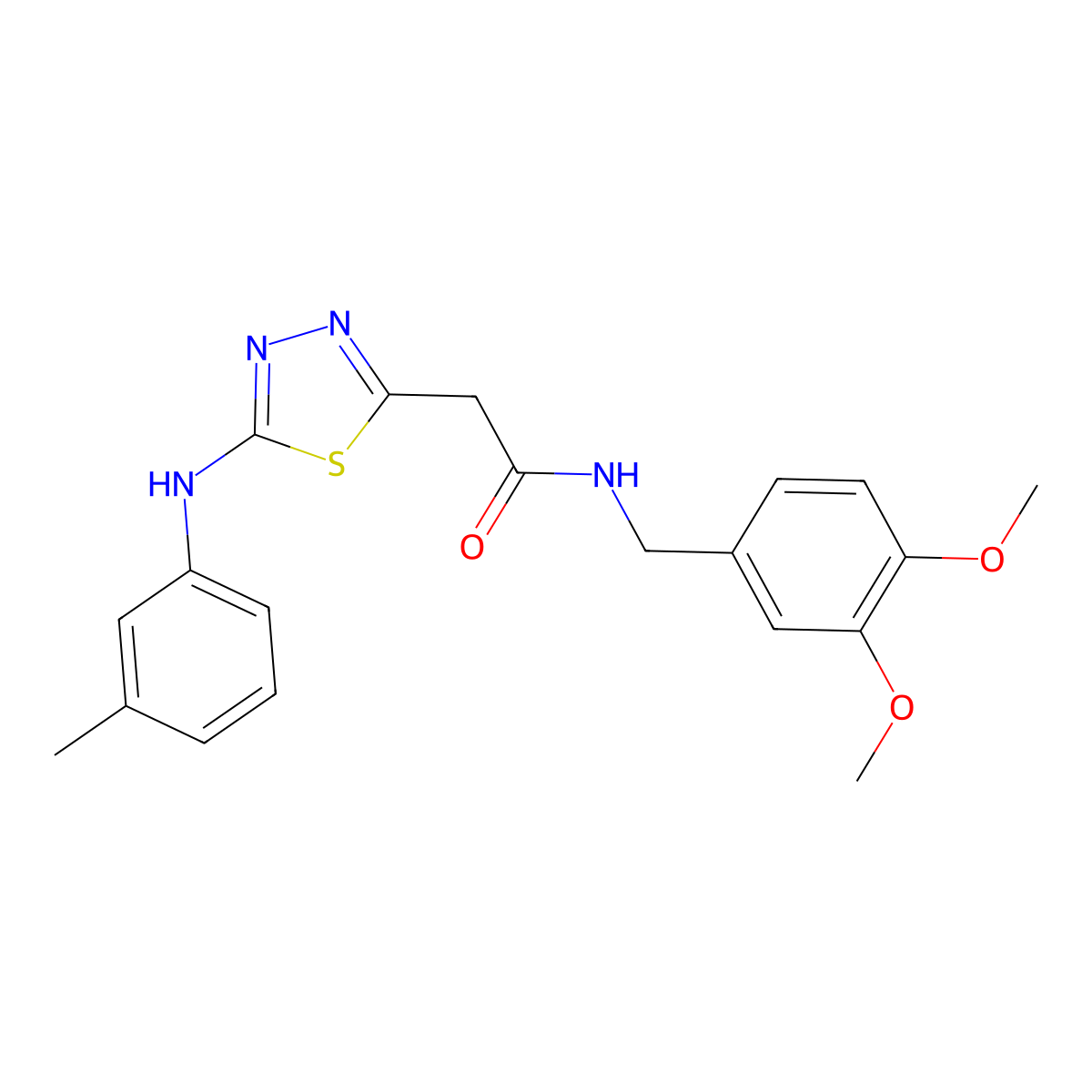 N-[(3,4-dimethoxyphenyl)methyl]-2-[5-(3-methylanilino)-1,3,4-thiadiazol-2-yl]acetamide molecular structure, CAS 1242881-38-4