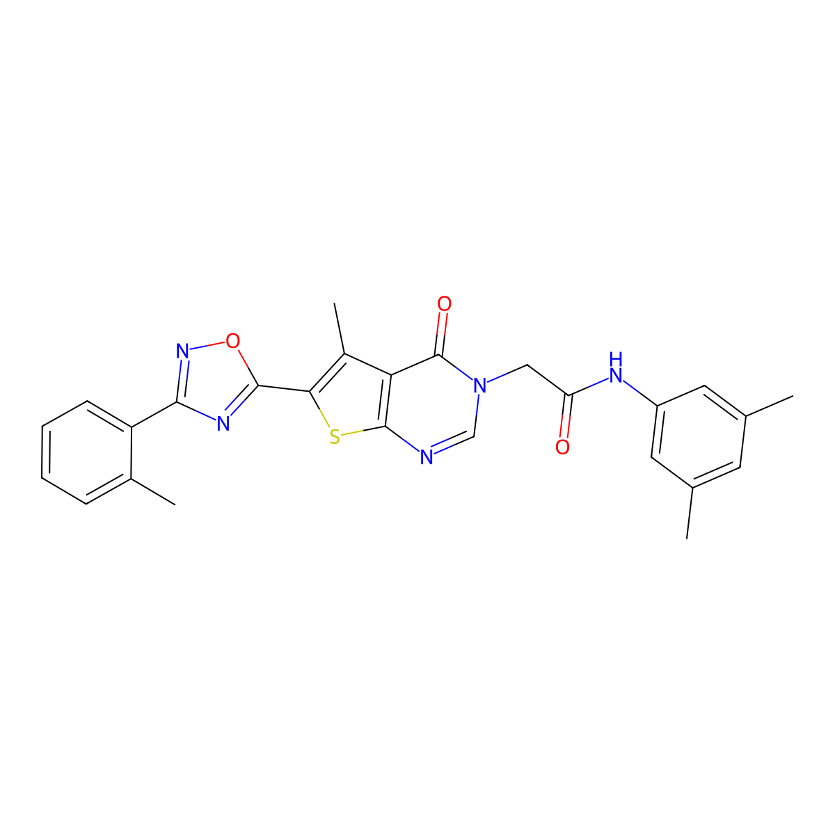 N-(3,5-dimethylphenyl)-2-(5-methyl-4-oxo-6-(3-(o-tolyl)-1,2,4-oxadiazol-5-yl)thieno[2,3-d]pyrimidin-3(4H)-yl)acetamide molecular structure, CAS 1242881-48-6