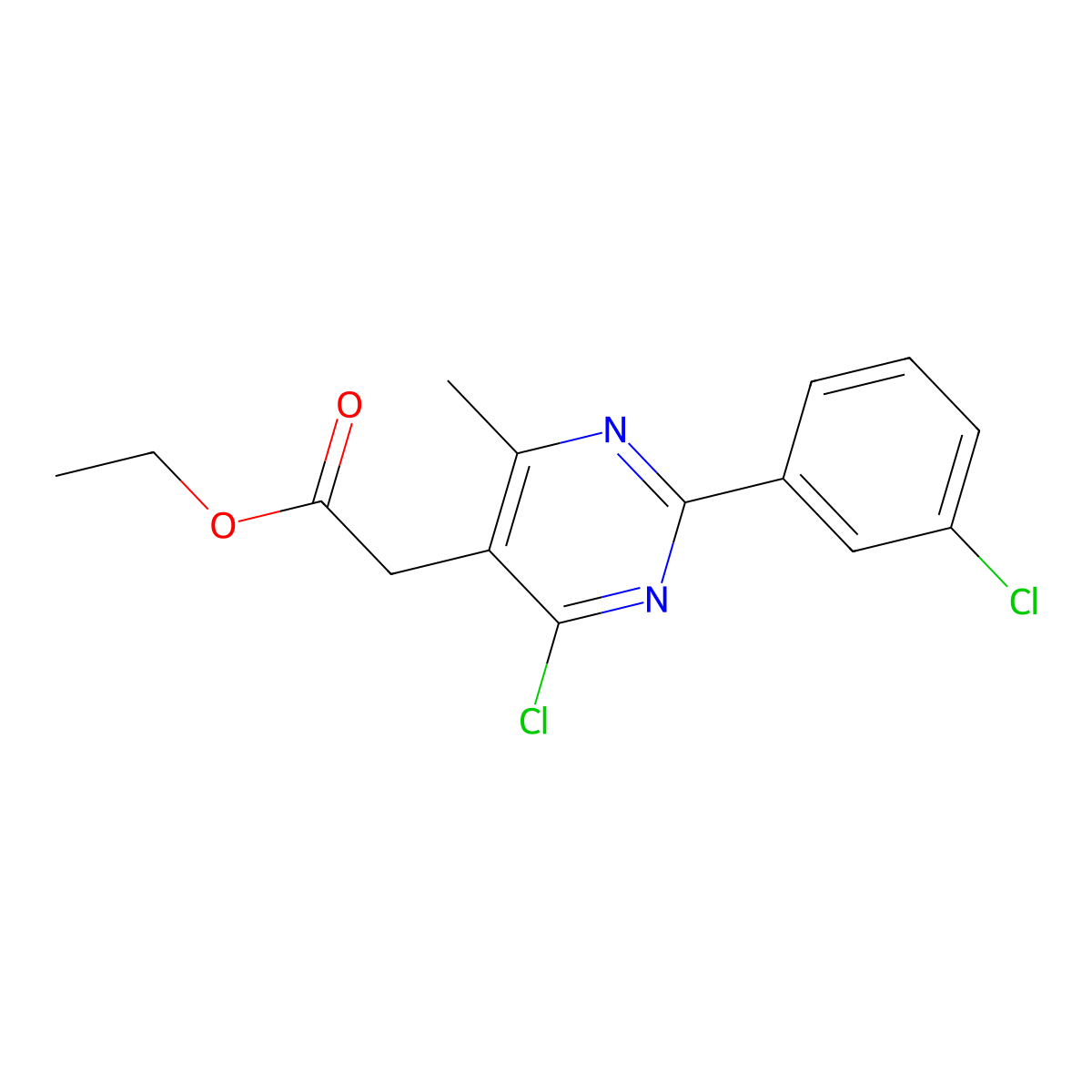 Ethyl [4-chloro-2-(3-chlorophenyl)-6-methylpyrimidin-5-yl]acetate molecular structure, CAS 1242882-87-6