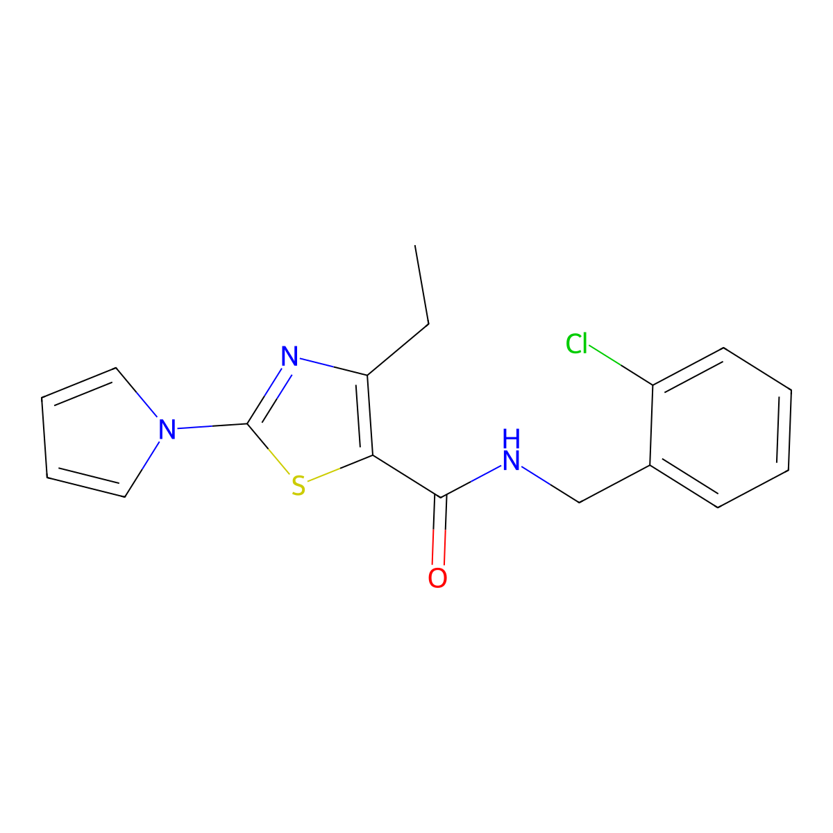 N-[(2-chlorophenyl)methyl]-4-ethyl-2-(1H-pyrrol-1-yl)-1,3-thiazole-5-carboxamide molecular structure, CAS 1242885-83-1