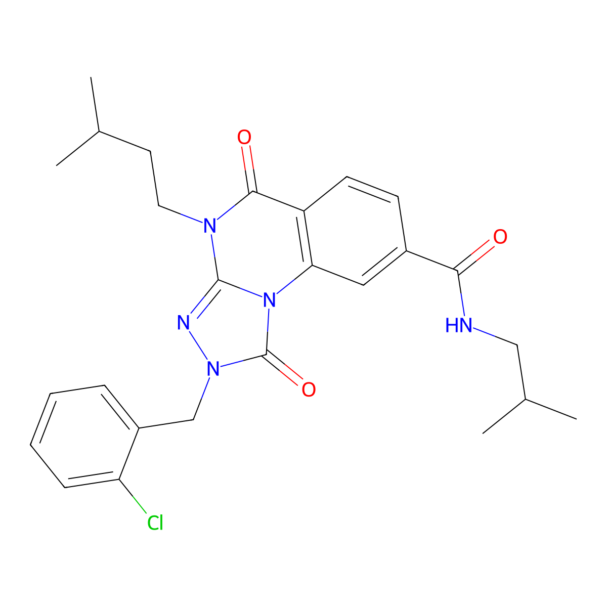 2-(2-chlorobenzyl)-N-isobutyl-4-isopentyl-1,5-dioxo-1,2,4,5-tetrahydro-[1,2,4]triazolo[4,3-a]quinazoline-8-carboxamide molecular structure, CAS 1242886-07-2