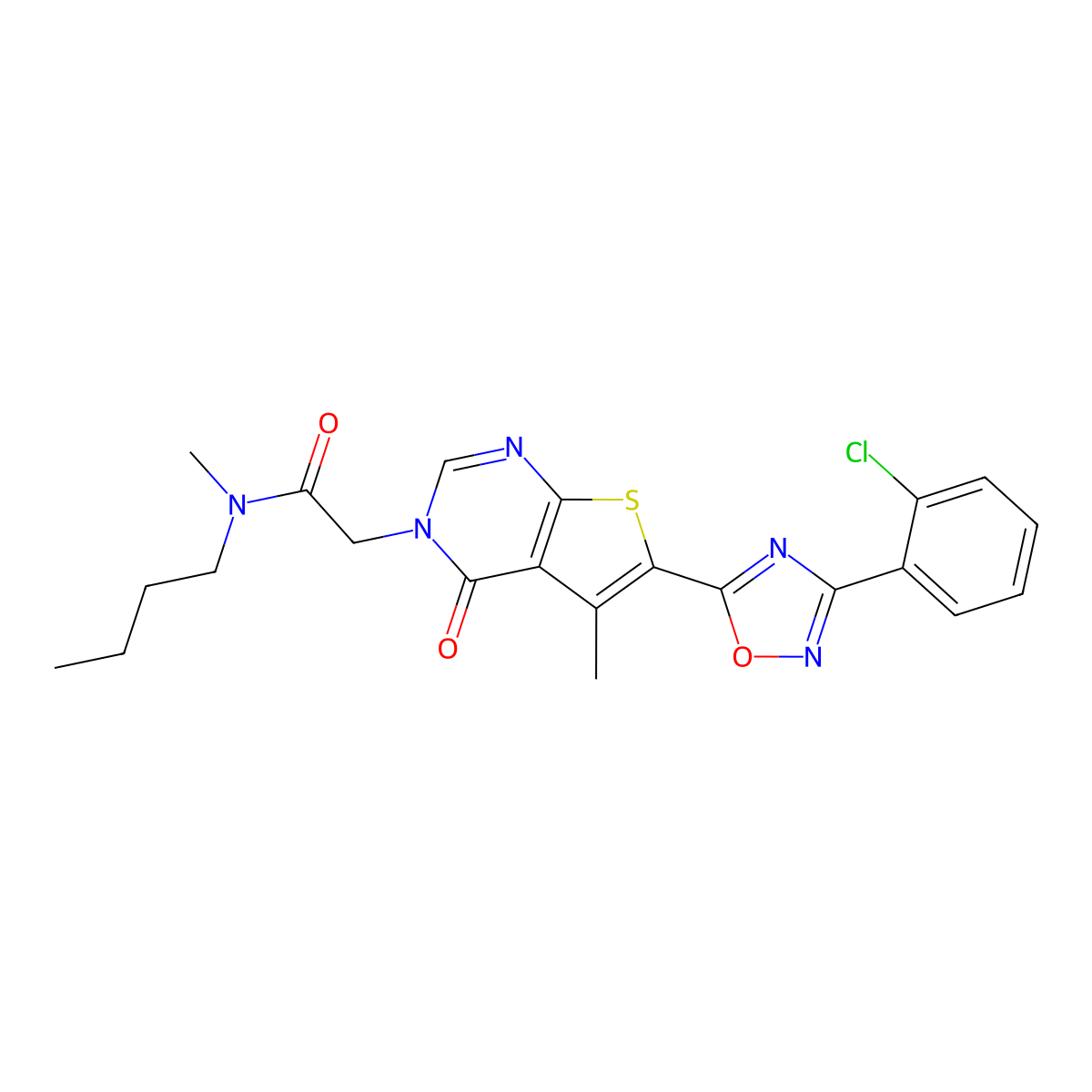 N-butyl-2-(6-(3-(2-chlorophenyl)-1,2,4-oxadiazol-5-yl)-5-methyl-4-oxothieno[2,3-d]pyrimidin-3(4H)-yl)-N-methylacetamide molecular structure, CAS 1242886-24-3