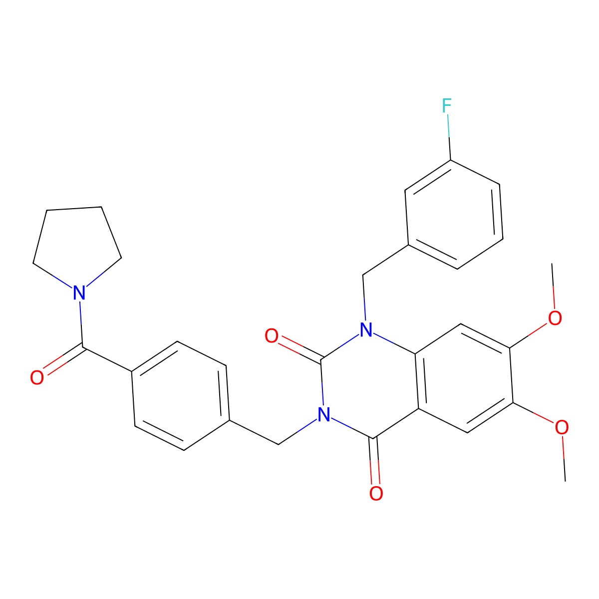 1-(3-fluorobenzyl)-6,7-dimethoxy-3-(4-(pyrrolidine-1-carbonyl)benzyl)quinazoline-2,4(1H,3H)-dione molecular structure, CAS 1242887-70-2