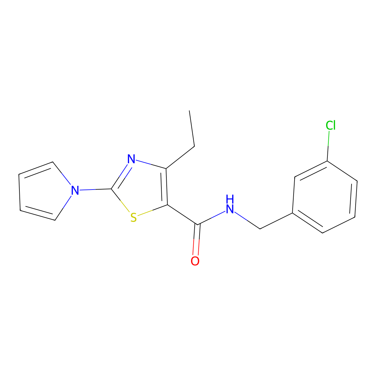 N-(3-chlorobenzyl)-4-ethyl-2-(1H-pyrrol-1-yl)thiazole-5-carboxamide molecular structure, CAS 1242891-20-8