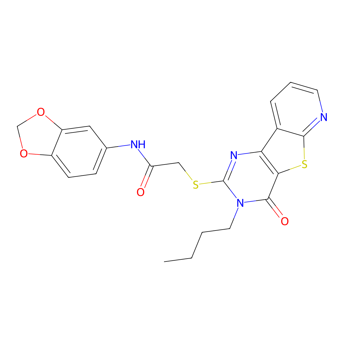 N-(2H-1,3-benzodioxol-5-yl)-2-({5-butyl-6-oxo-8-thia-3,5,10-triazatricyclo[7.4.0.0^{2,7}]trideca-1(9),2(7),3,10,12-pentaen-4-yl}sulfanyl)acetamide molecular structure, CAS 1242895-64-2