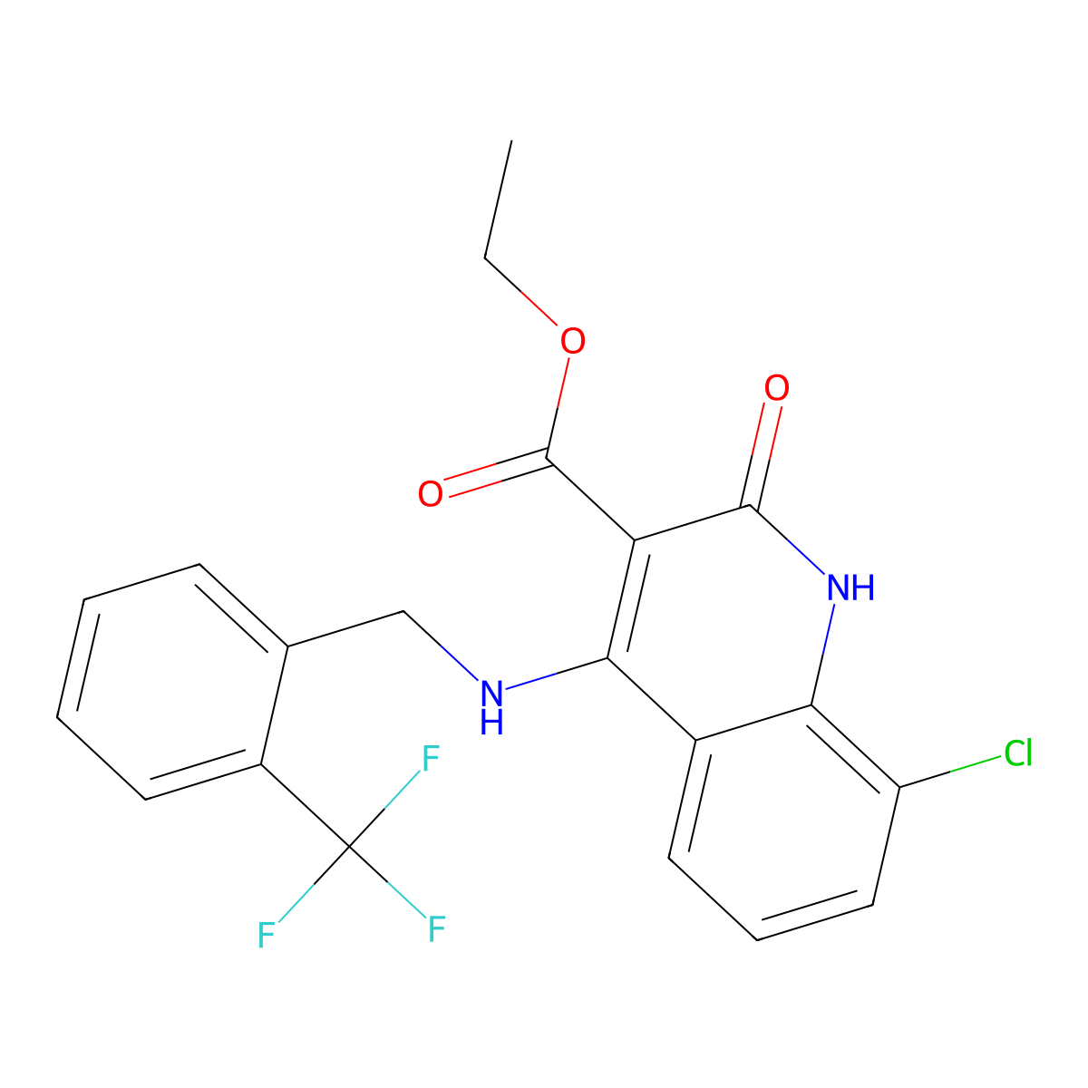 Ethyl 8-chloro-2-oxo-4-((2-(trifluoromethyl)benzyl)amino)-1,2-dihydroquinoline-3-carboxylate molecular structure, CAS 1242896-44-1
