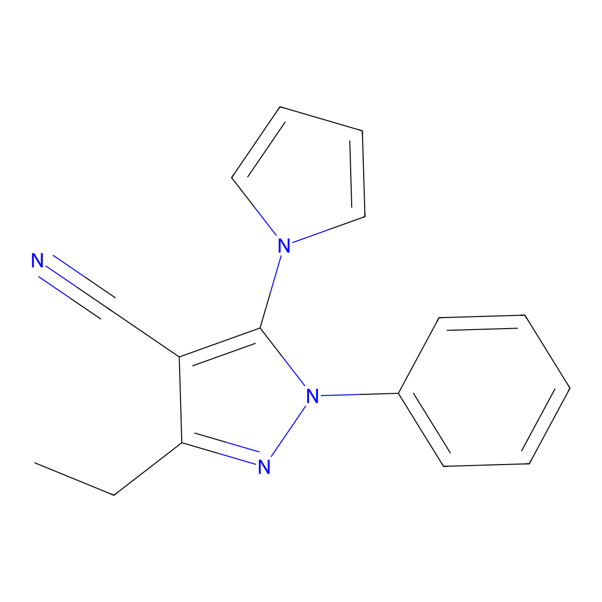 3-Ethyl-1-phenyl-5-(1H-pyrrol-1-yl)-1H-pyrazole-4-carbonitrile molecular structure, CAS 1242898-81-2