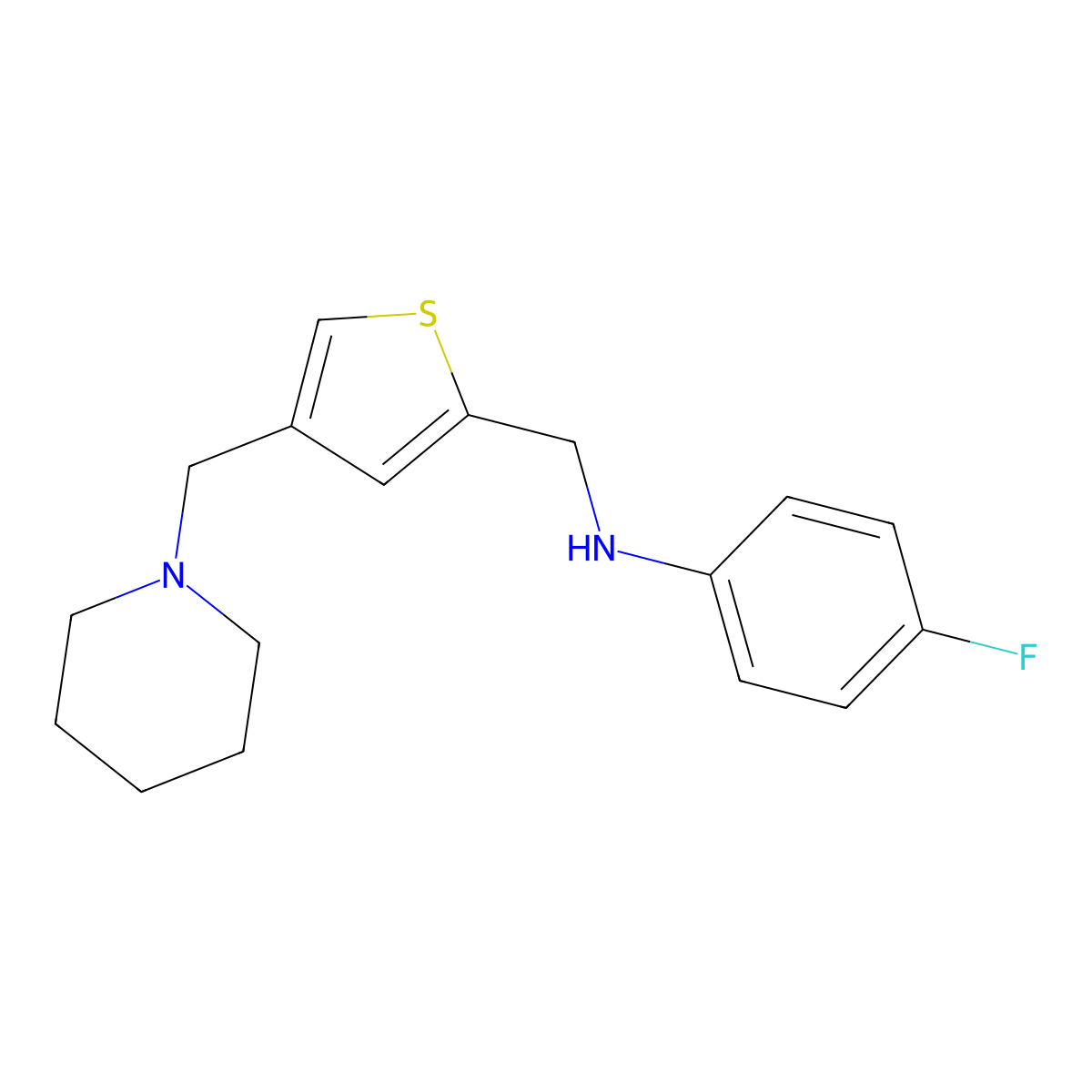 (4-Fluorophenyl){[4-(piperidin-1-ylmethyl)-2-thienyl]methyl}amine molecular structure, CAS 1242898-95-8