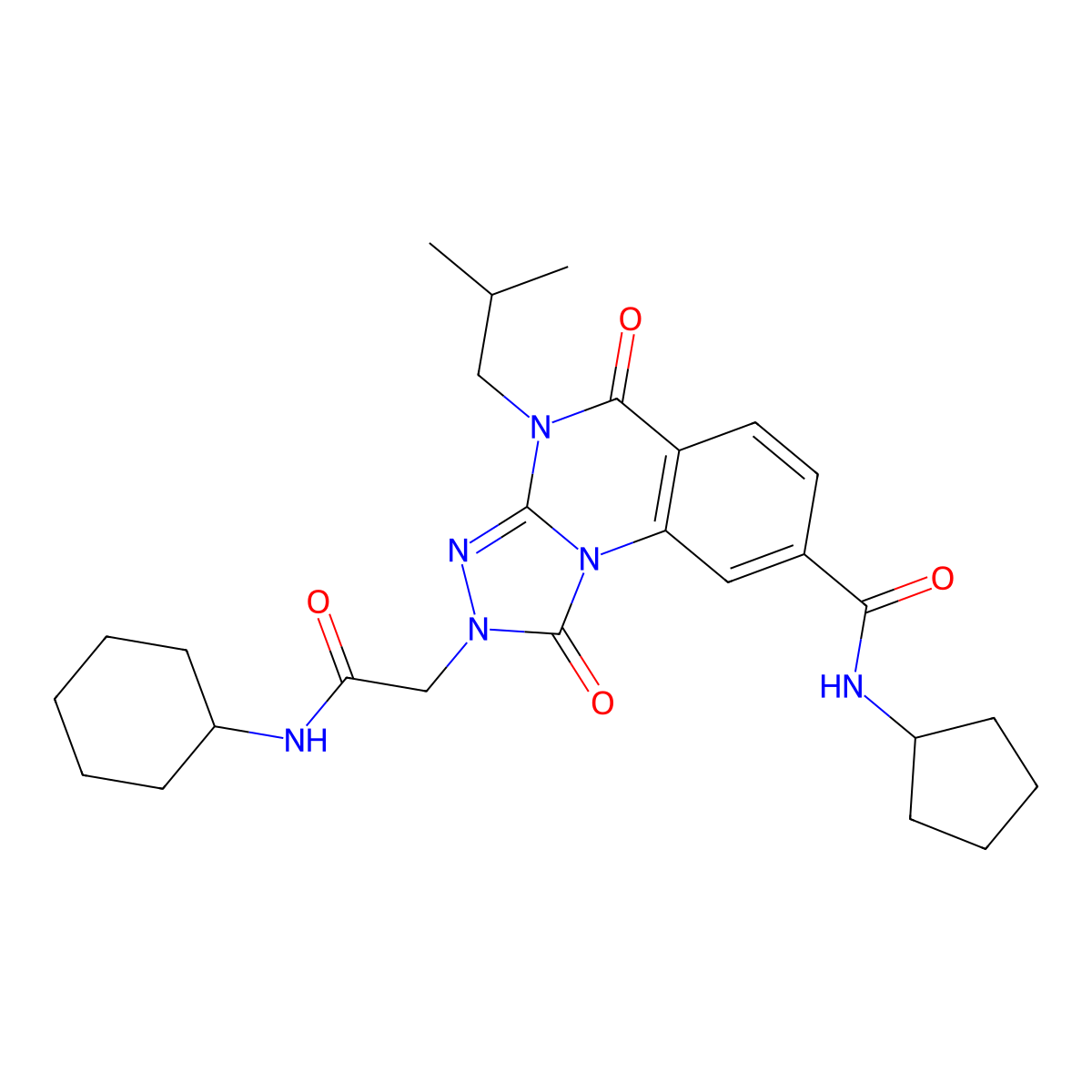 2-[2-(cyclohexylamino)-2-oxoethyl]-N-cyclopentyl-4-(2-methylpropyl)-1,5-dioxo-[1,2,4]triazolo[4,3-a]quinazoline-8-carboxamide molecular structure, CAS 1242899-82-6