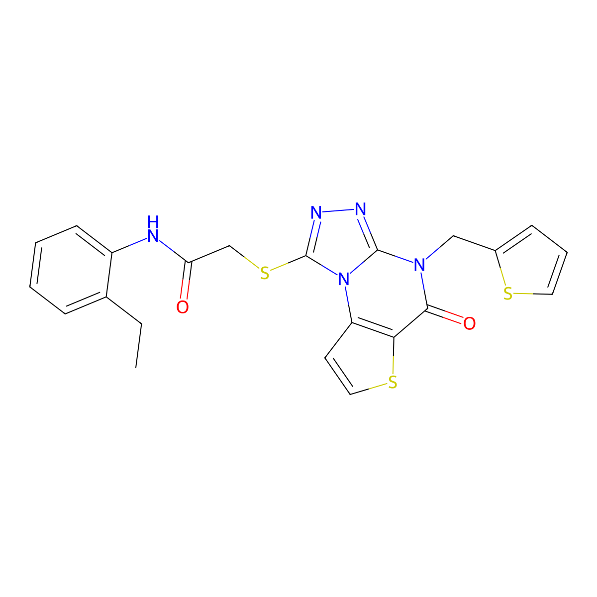 N-(2-ethylphenyl)-2-((5-oxo-4-(thiophen-2-ylmethyl)-4,5-dihydrothieno[2,3-e][1,2,4]triazolo[4,3-a]pyrimidin-1-yl)thio)acetamide molecular structure, CAS 1242900-27-1