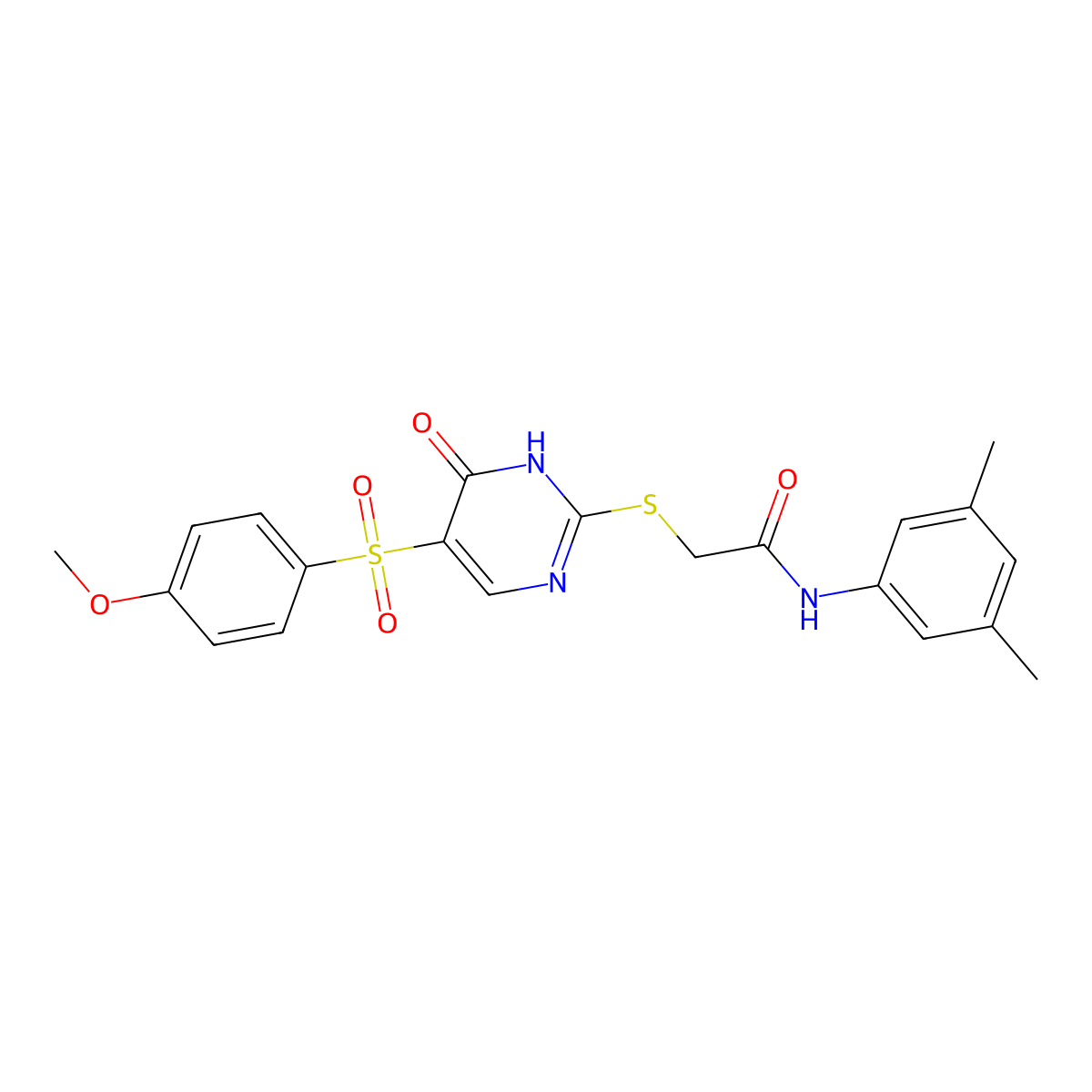 N-(3,5-dimethylphenyl)-2-({5-[(4-methoxyphenyl)sulfonyl]-6-oxo-1,6-dihydropyrimidin-2-yl}thio)acetamide molecular structure, CAS 1242901-42-3