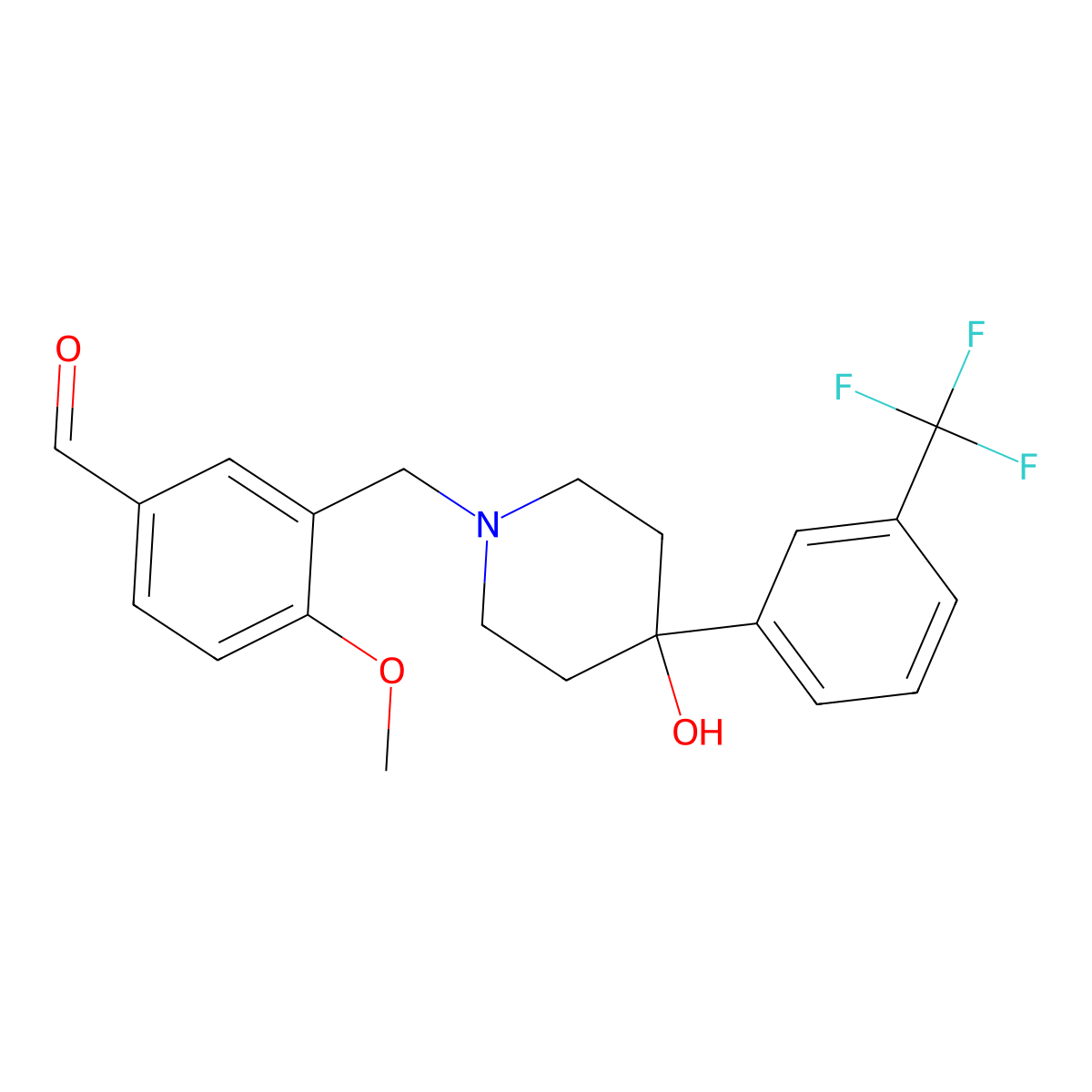 3-({4-Hydroxy-4-[3-(trifluoromethyl)phenyl]piperidin-1-yl}methyl)-4-methoxybenzaldehyde molecular structure, CAS 1242904-51-3