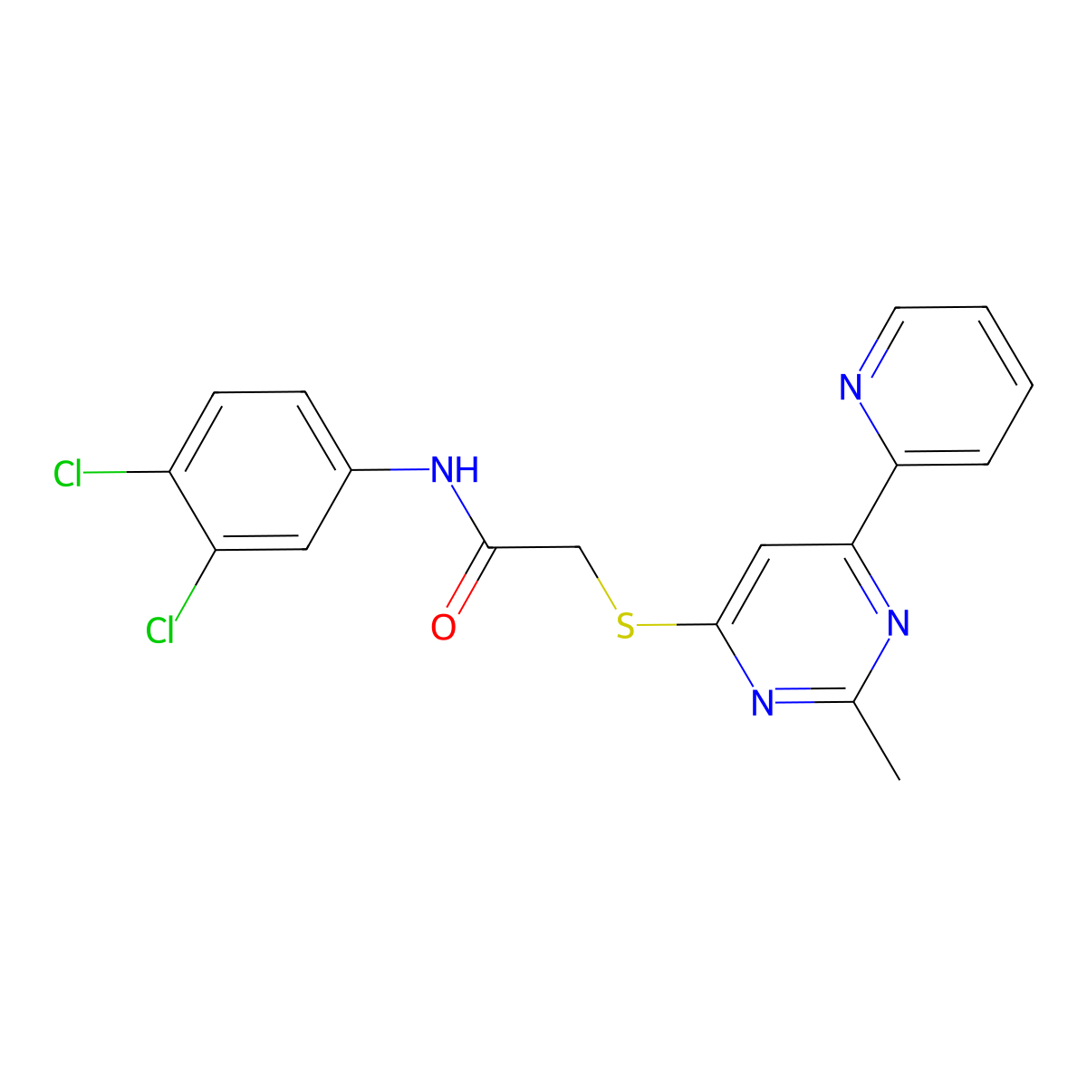 N-(3,4-dichlorophenyl)-2-{[2-methyl-6-(pyridin-2-yl)pyrimidin-4-yl]sulfanyl}acetamide molecular structure, CAS 1242905-00-5