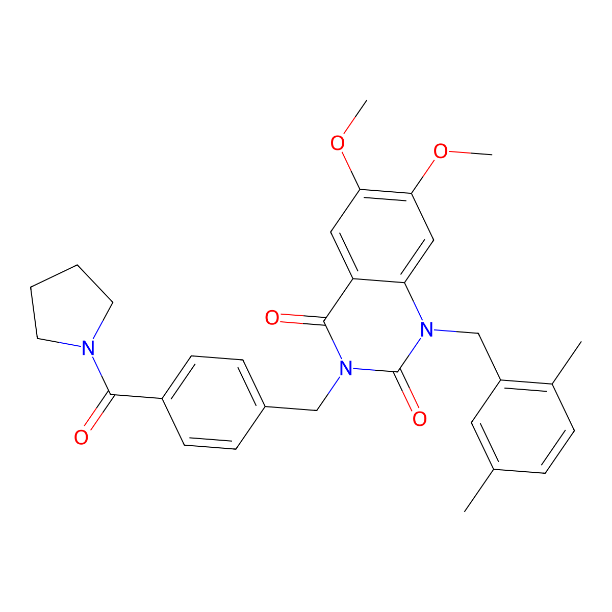 1-(2,5-dimethylbenzyl)-6,7-dimethoxy-3-(4-(pyrrolidine-1-carbonyl)benzyl)quinazoline-2,4(1H,3H)-dione molecular structure, CAS 1242906-12-2