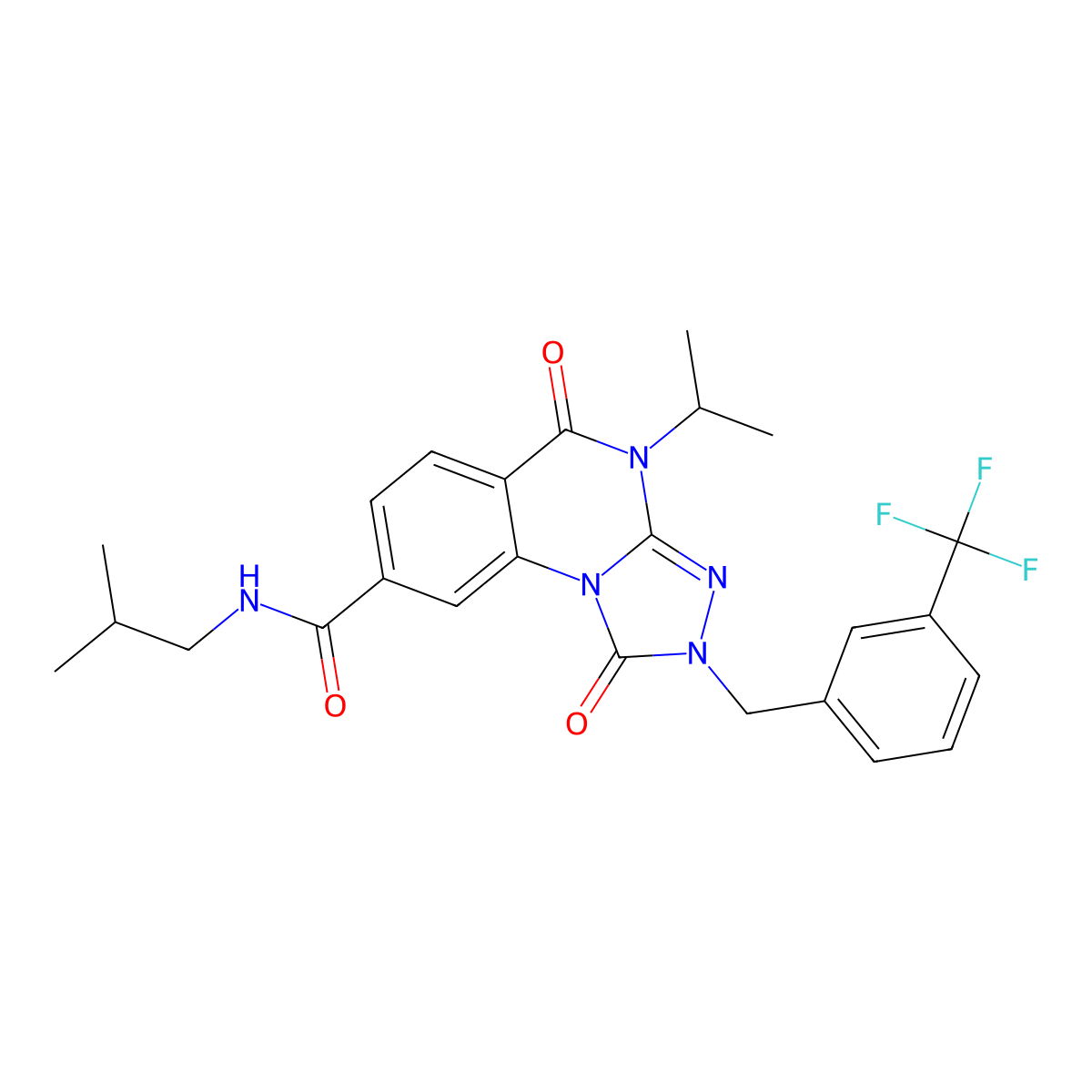 N-isobutyl-4-isopropyl-1,5-dioxo-2-(3-(trifluoromethyl)benzyl)-1,2,4,5-tetrahydro-[1,2,4]triazolo[4,3-a]quinazoline-8-carboxamide molecular structure, CAS 1242906-88-2