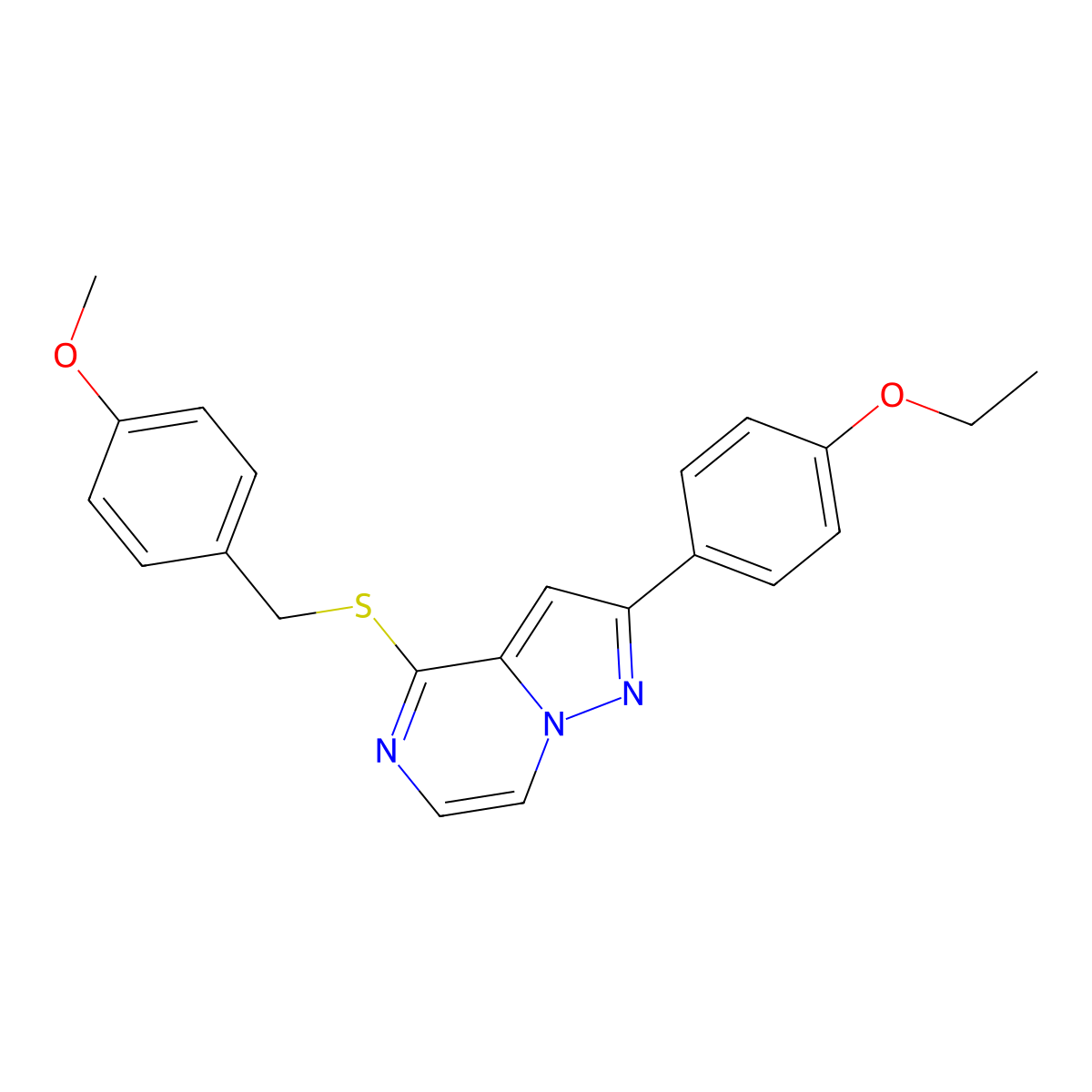 2-(4-Ethoxyphenyl)-4-((4-methoxybenzyl)thio)pyrazolo[1,5-a]pyrazine molecular structure, CAS 1242912-10-2