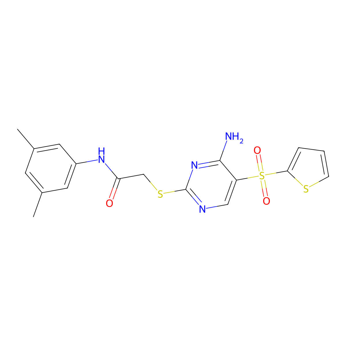 2-{[4-amino-5-(2-thienylsulfonyl)pyrimidin-2-yl]thio}-N-(3,5-dimethylphenyl)acetamide molecular structure, CAS 1242912-75-9