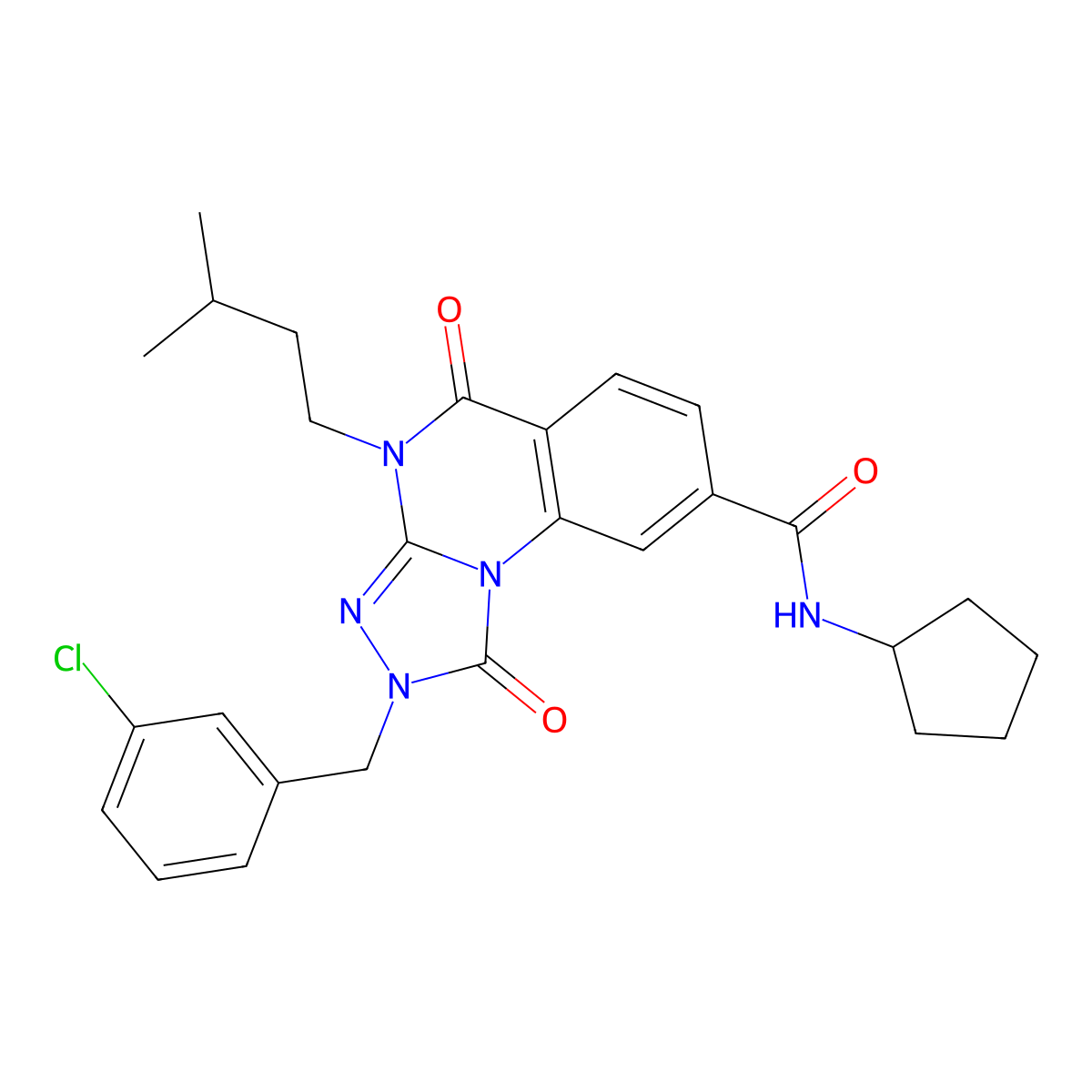 2-(3-chlorobenzyl)-N-cyclopentyl-4-(3-methylbutyl)-1,5-dioxo-1,2,4,5-tetrahydro[1,2,4]triazolo[4,3-a]quinazoline-8-carboxamide molecular structure, CAS 1242913-25-2