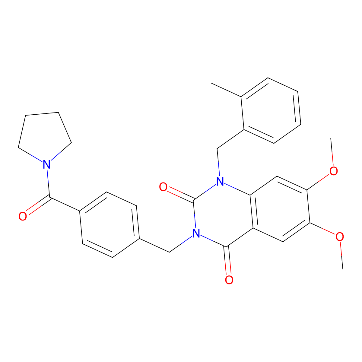 6,7-dimethoxy-1-(2-methylbenzyl)-3-(4-(pyrrolidine-1-carbonyl)benzyl)quinazoline-2,4(1H,3H)-dione molecular structure, CAS 1242914-15-3