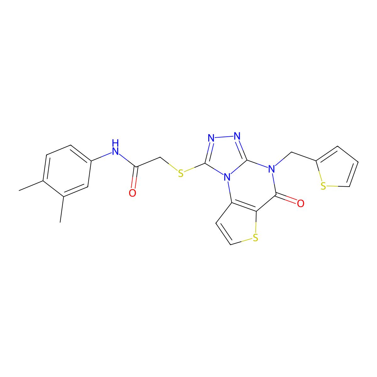 N-(3,4-dimethylphenyl)-2-({7-oxo-8-[(thiophen-2-yl)methyl]-5-thia-1,8,10,11-tetraazatricyclo[7.3.0.0^{2,6}]dodeca-2(6),3,9,11-tetraen-12-yl}sulfanyl)acetamide molecular structure, CAS 1242915-60-1