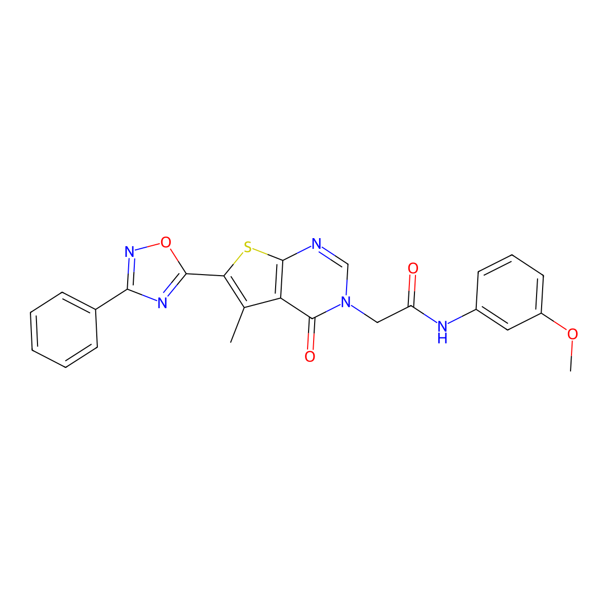 N-(3-methoxyphenyl)-2-(5-methyl-4-oxo-6-(3-phenyl-1,2,4-oxadiazol-5-yl)thieno[2,3-d]pyrimidin-3(4H)-yl)acetamide molecular structure, CAS 1242924-47-5