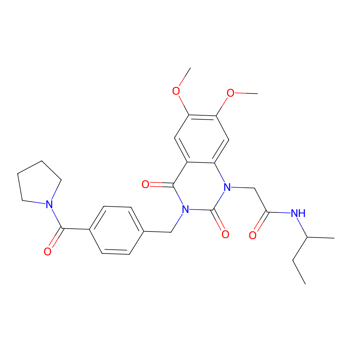 N-(sec-butyl)-2-(6,7-dimethoxy-2,4-dioxo-3-(4-(pyrrolidine-1-carbonyl)benzyl)-3,4-dihydroquinazolin-1(2H)-yl)acetamide molecular structure, CAS 1242924-48-6