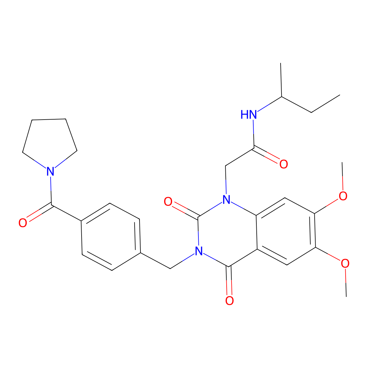 N-(sec-butyl)-2-(6,7-dimethoxy-2,4-dioxo-3-(4-(pyrrolidine-1-carbonyl)benzyl)-3,4-dihydroquinazolin-1(2H)-yl)acetamide molecular structure, CAS 1242924-48-6