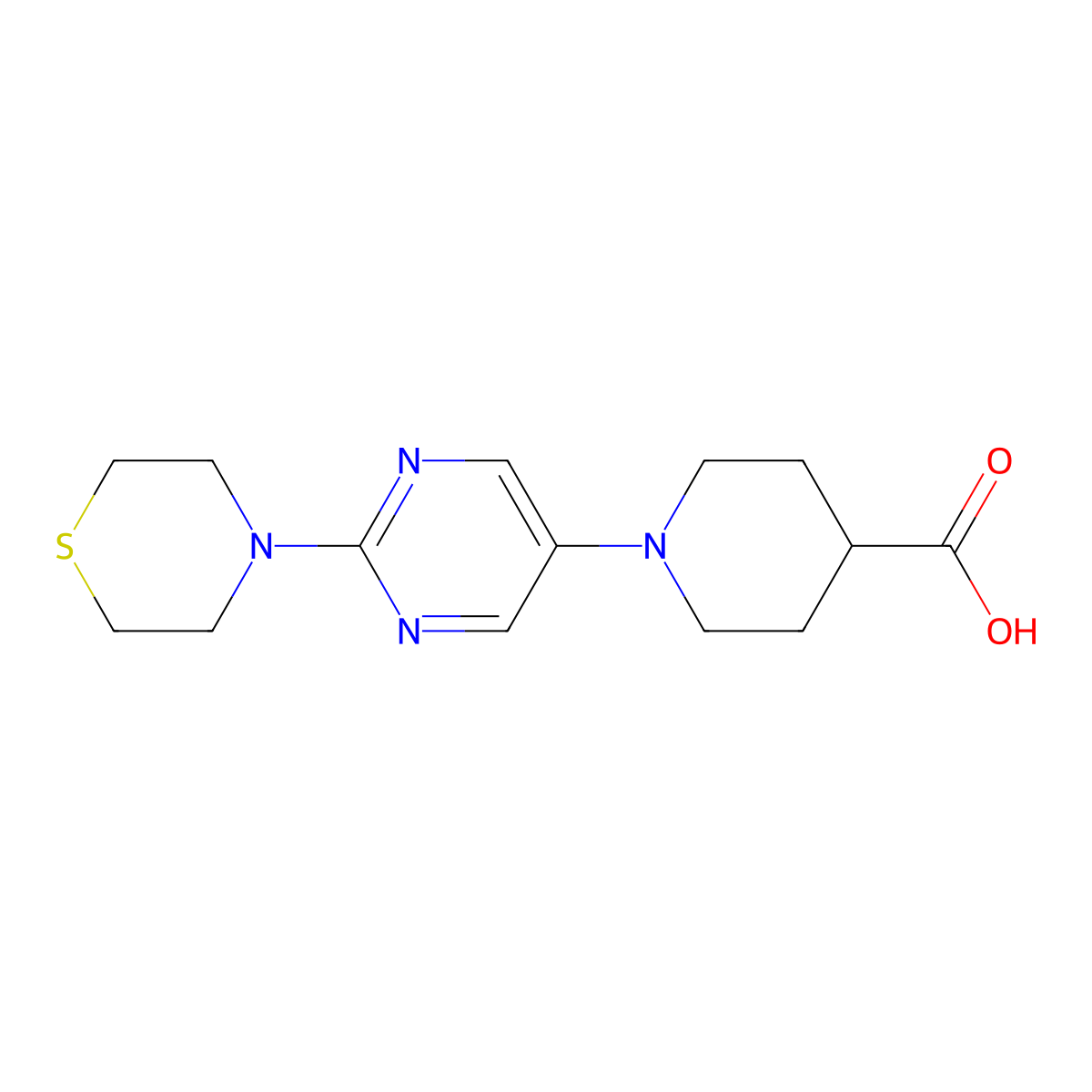 1-(2-Thiomorpholin-4-ylpyrimidin-5-yl)piperidine-4-carboxylic acid molecular structure, CAS 1242924-66-8