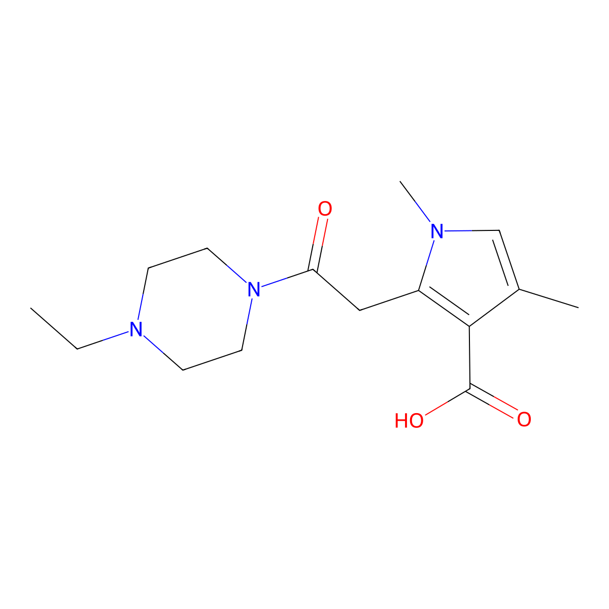 2-[2-(4-Ethylpiperazin-1-yl)-2-oxoethyl]-1,4-dimethyl-1H-pyrrole-3-carboxylic acid molecular structure, CAS 1242925-09-2