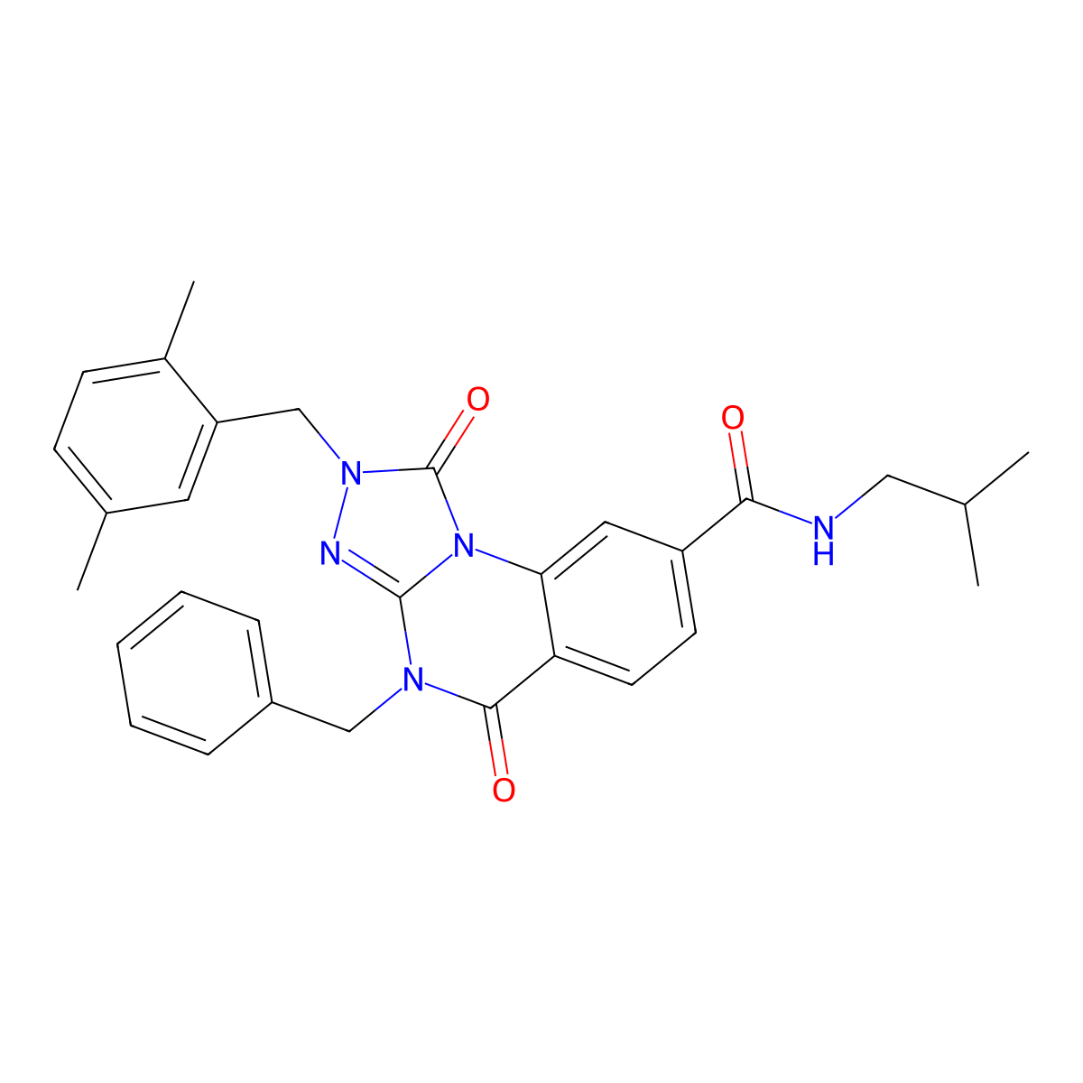 4-benzyl-2-(2,5-dimethylbenzyl)-N-isobutyl-1,5-dioxo-1,2,4,5-tetrahydro-[1,2,4]triazolo[4,3-a]quinazoline-8-carboxamide molecular structure, CAS 1242925-69-4