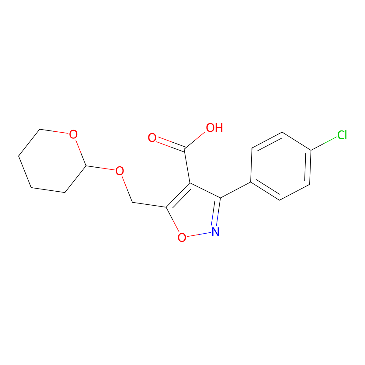 3-(4-Chlorophenyl)-5-[(tetrahydro-2H-pyran-2-yloxy)methyl]isoxazole-4-carboxylic acid molecular structure, CAS 1242926-34-6