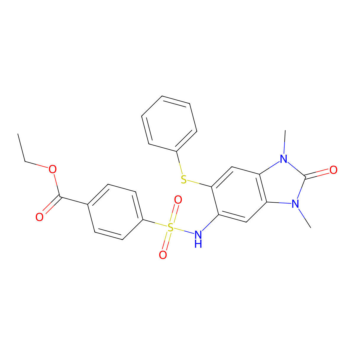Ethyl 4-{[1,3-dimethyl-2-oxo-6-(phenylsulfanyl)-2,3-dihydro-1H-1,3-benzodiazol-5-YL]sulfamoyl}benzoate molecular structure, CAS 1242927-17-8