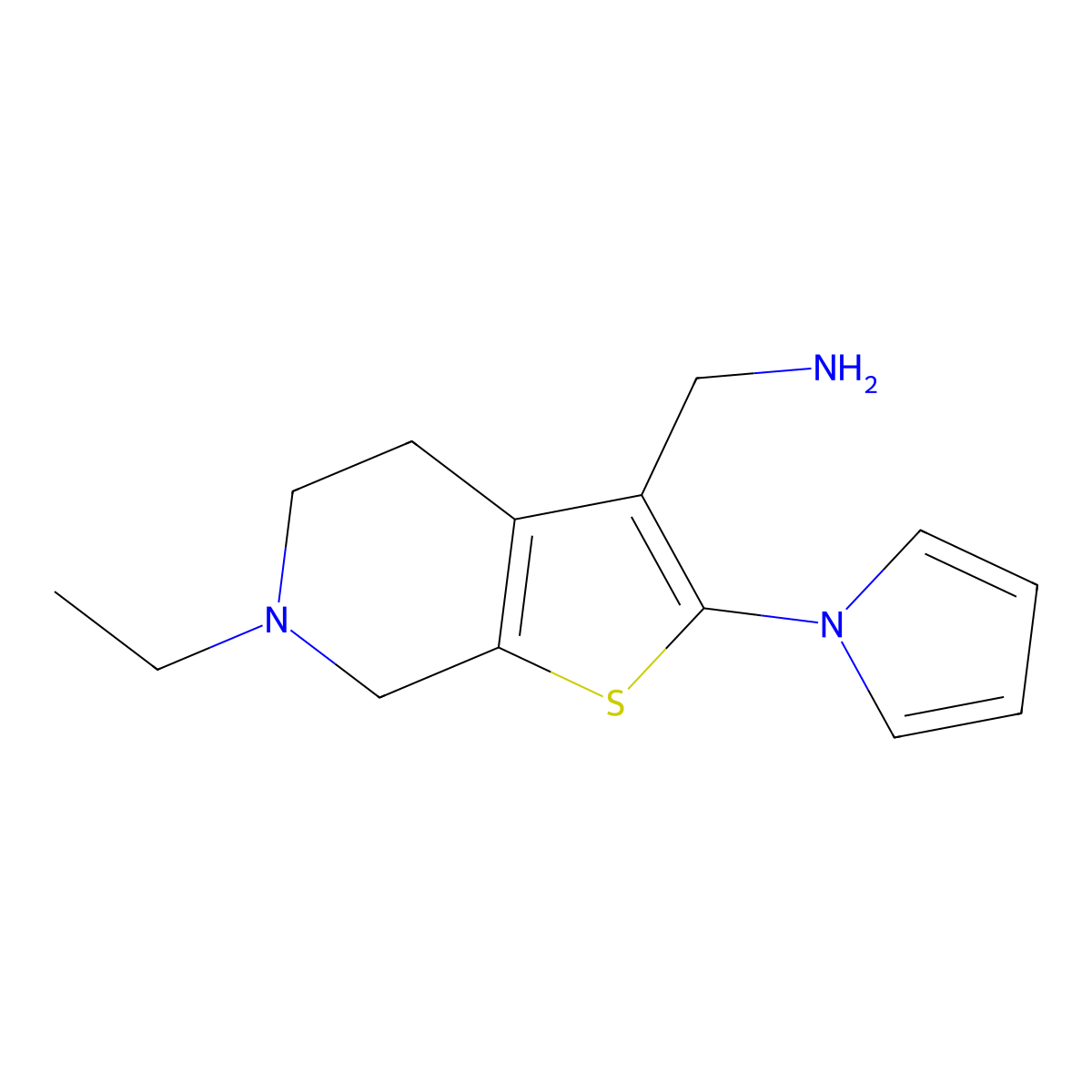 {[6-Ethyl-2-(1H-pyrrol-1-yl)-4,5,6,7-tetrahydrothieno[2,3-c]pyridin-3-yl]methyl}amine molecular structure, CAS 1242928-21-7