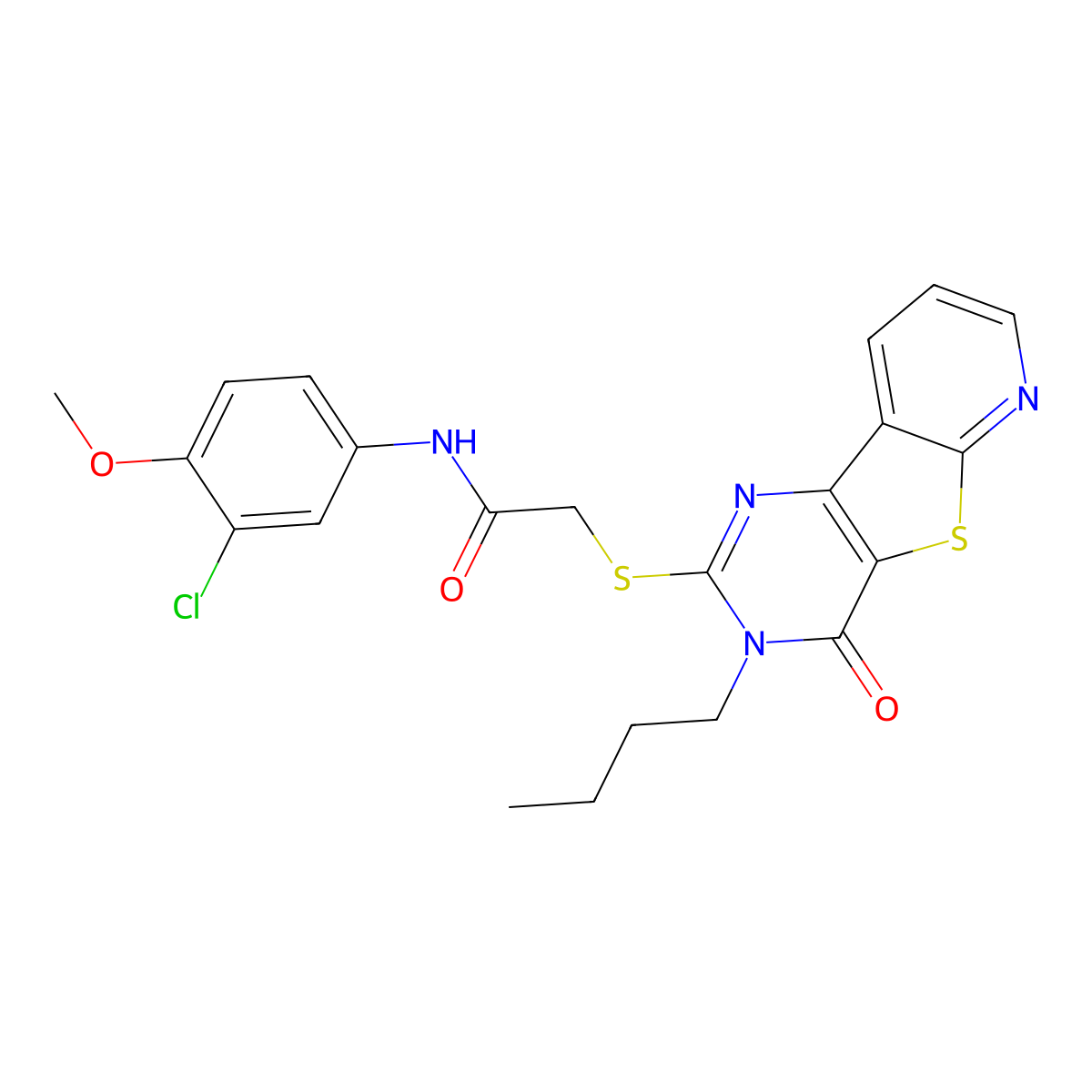 2-({5-butyl-6-oxo-8-thia-3,5,10-triazatricyclo[7.4.0.0^{2,7}]trideca-1(9),2(7),3,10,12-pentaen-4-yl}sulfanyl)-N-(3-chloro-4-methoxyphenyl)acetamide molecular structure, CAS 1242929-33-4
