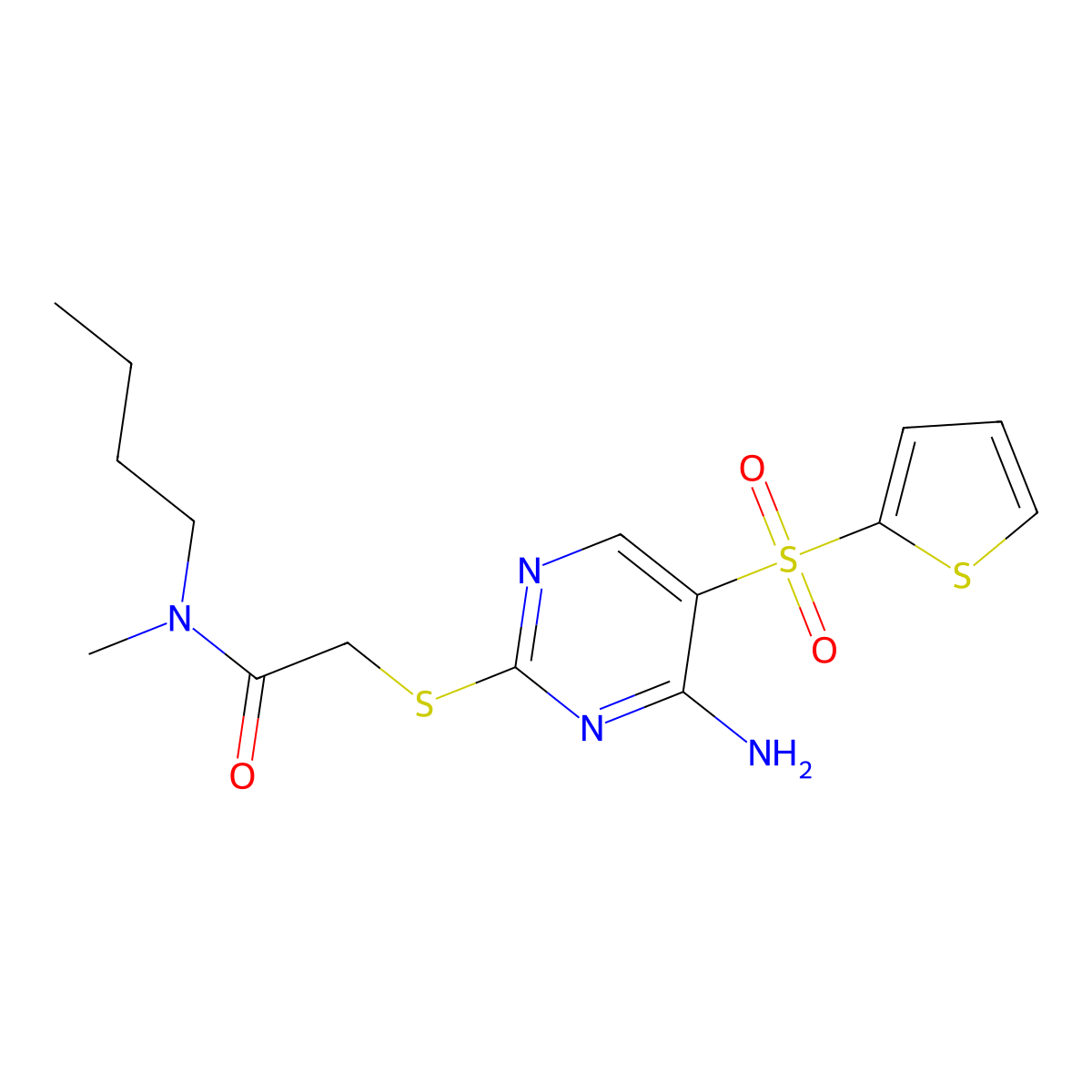 2-{[4-amino-5-(thiophene-2-sulfonyl)pyrimidin-2-yl]sulfanyl}-N-butyl-N-methylacetamide molecular structure, CAS 1242930-67-1