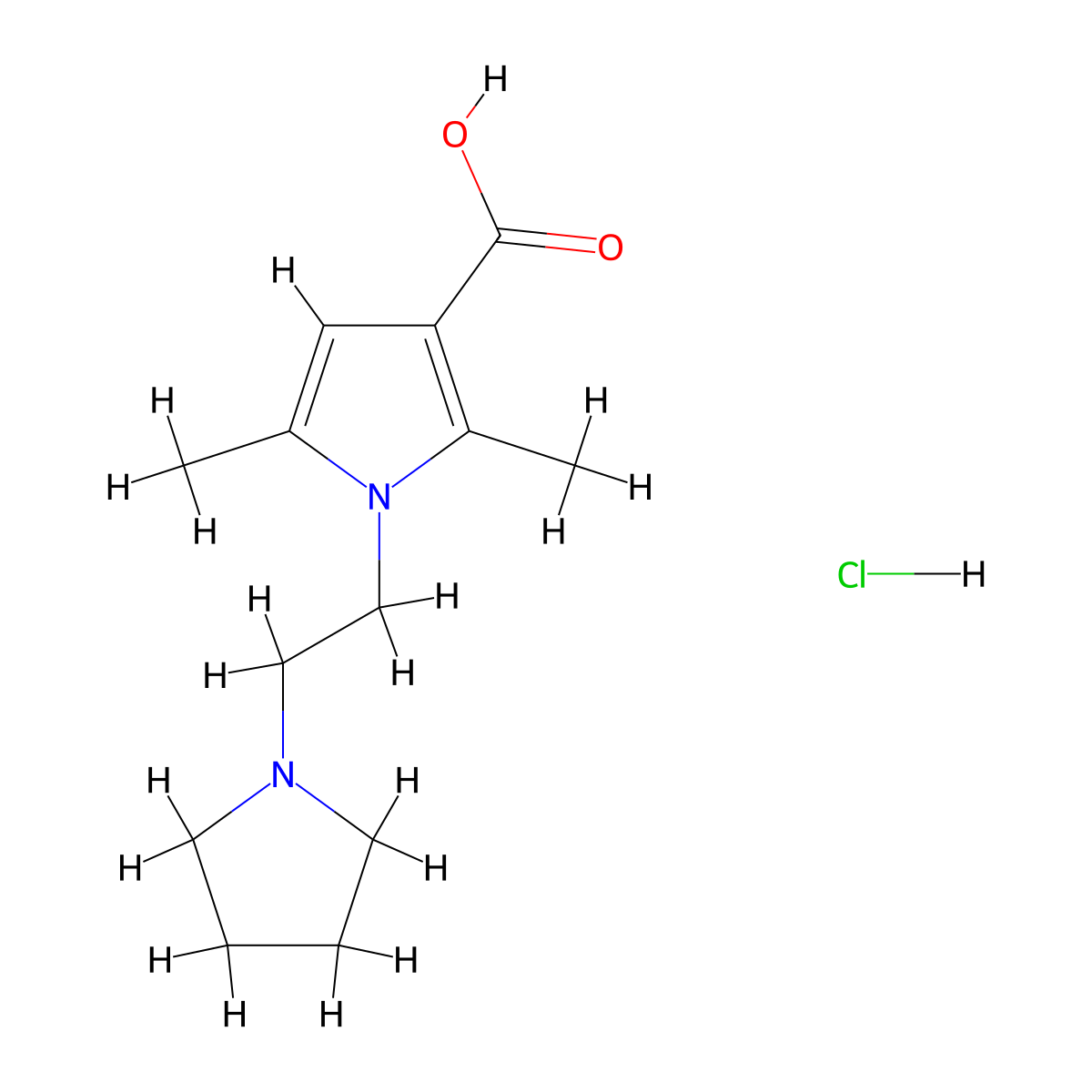2,5-Dimethyl-1-(2-pyrrolidin-1-ylethyl)-1H-pyrrole-3-carboxylic acid hydrochloride molecular structure, CAS 1242935-23-4