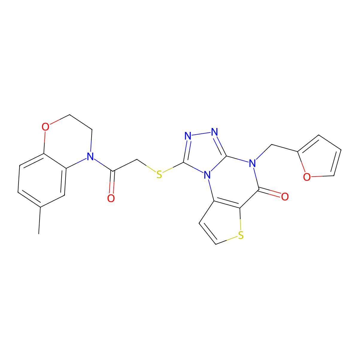 8-[(furan-2-yl)methyl]-12-{[2-(6-methyl-3,4-dihydro-2H-1,4-benzoxazin-4-yl)-2-oxoethyl]sulfanyl}-5-thia-1,8,10,11-tetraazatricyclo[7.3.0.0^{2,6}]dodeca-2(6),3,9,11-tetraen-7-one molecular structure, CAS 1242939-32-7