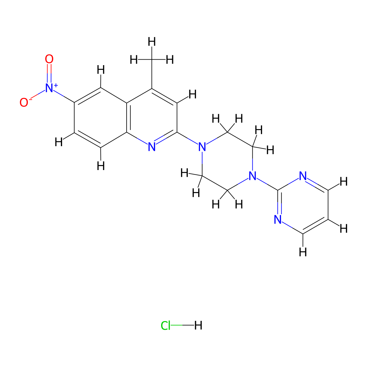 4-Methyl-6-nitro-2-(4-pyrimidin-2-ylpiperazin-1-yl)quinoline hydrochloride molecular structure, CAS 1242953-46-3