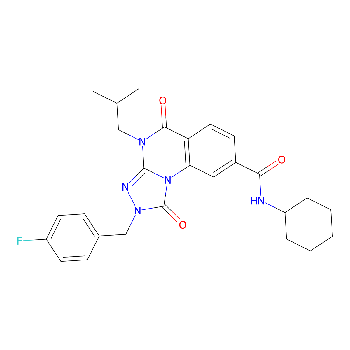 N-cyclohexyl-2-(4-fluorobenzyl)-4-isobutyl-1,5-dioxo-1,2,4,5-tetrahydro-[1,2,4]triazolo[4,3-a]quinazoline-8-carboxamide molecular structure, CAS 1242953-49-6