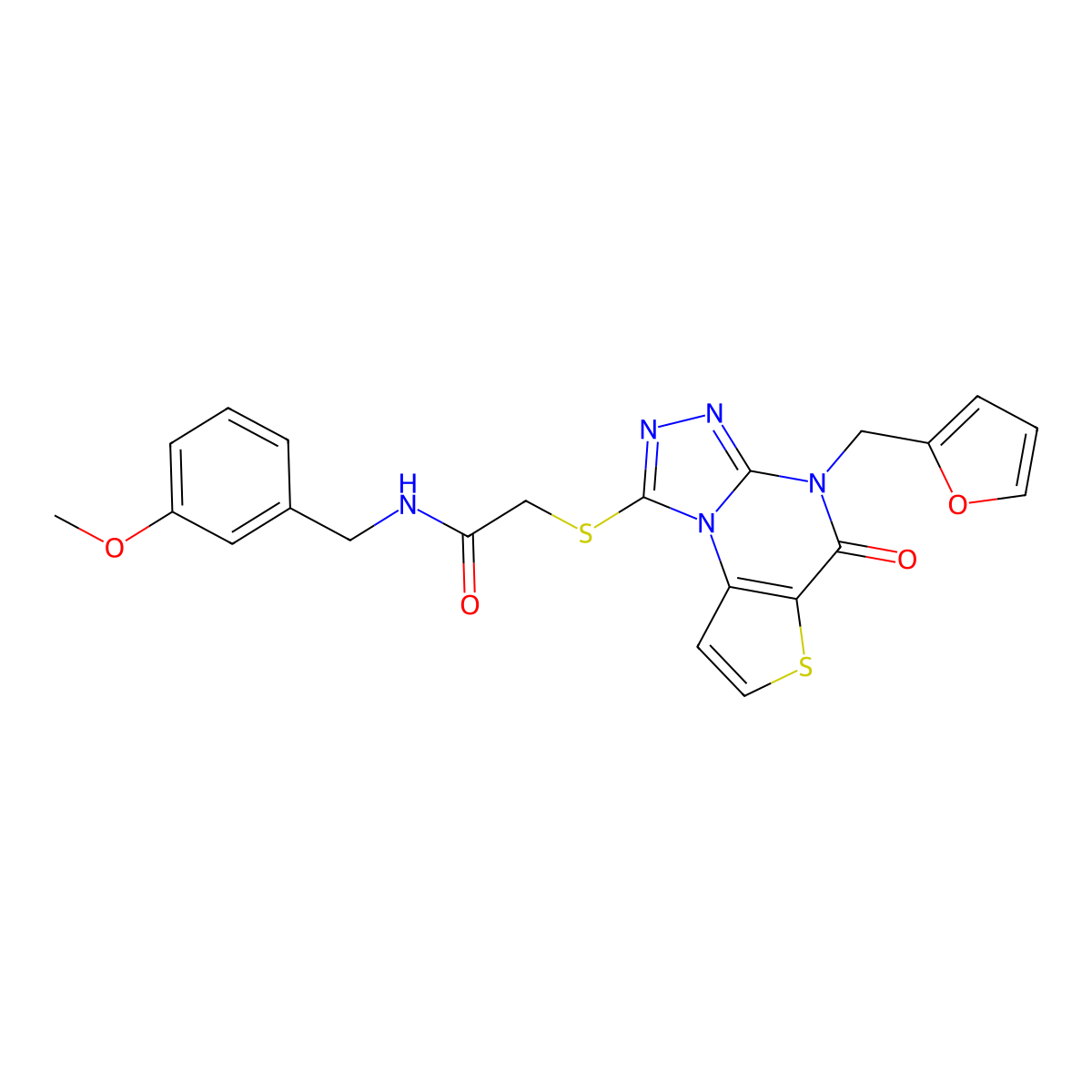 2-({8-[(furan-2-yl)methyl]-7-oxo-5-thia-1,8,10,11-tetraazatricyclo[7.3.0.0^{2,6}]dodeca-2(6),3,9,11-tetraen-12-yl}sulfanyl)-N-[(3-methoxyphenyl)methyl]acetamide molecular structure, CAS 1242954-87-5